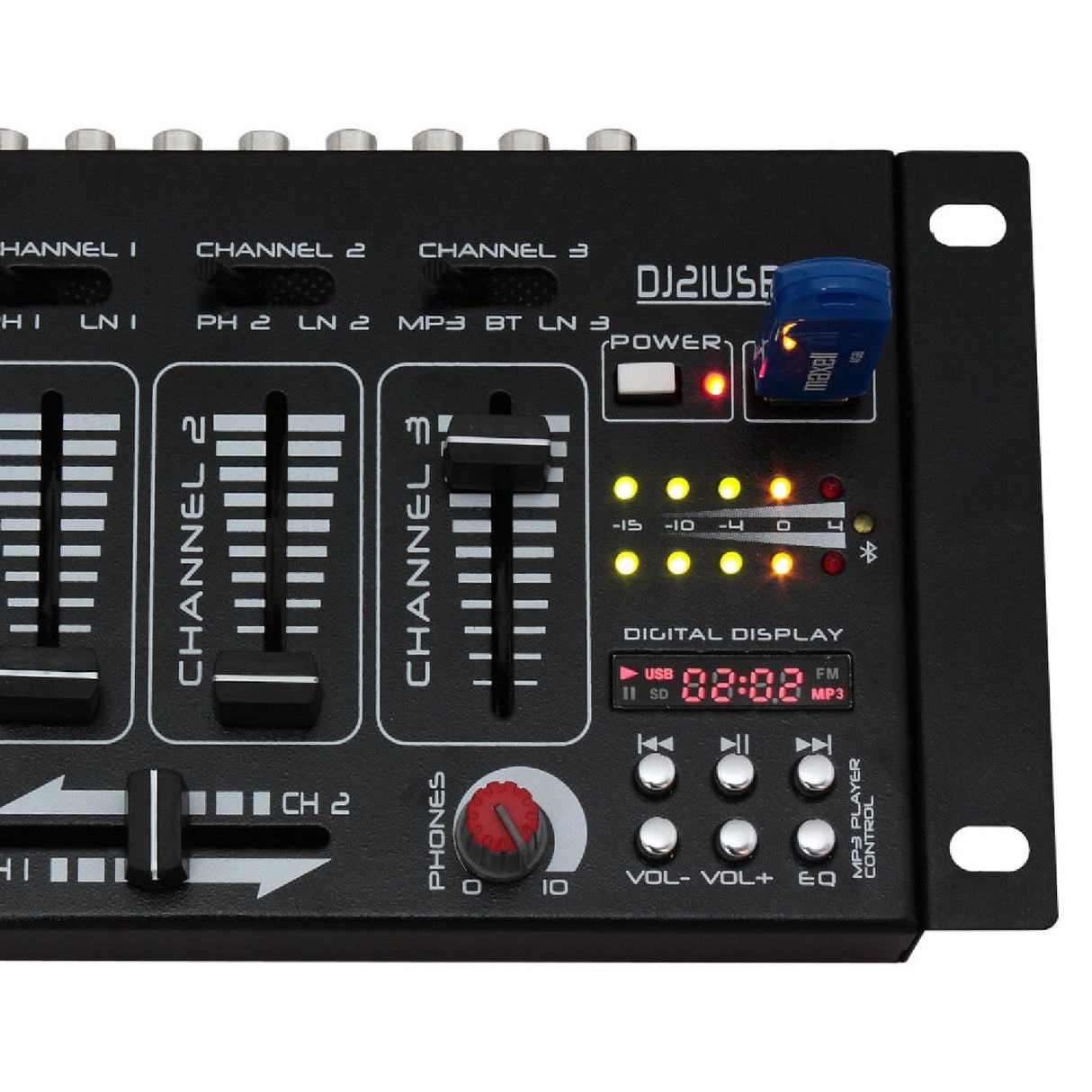 Ibiza - DJ21USB-BT - Mezclador de 4 vías/7 canales con varias entradas - Bluetooth y USB - Negro