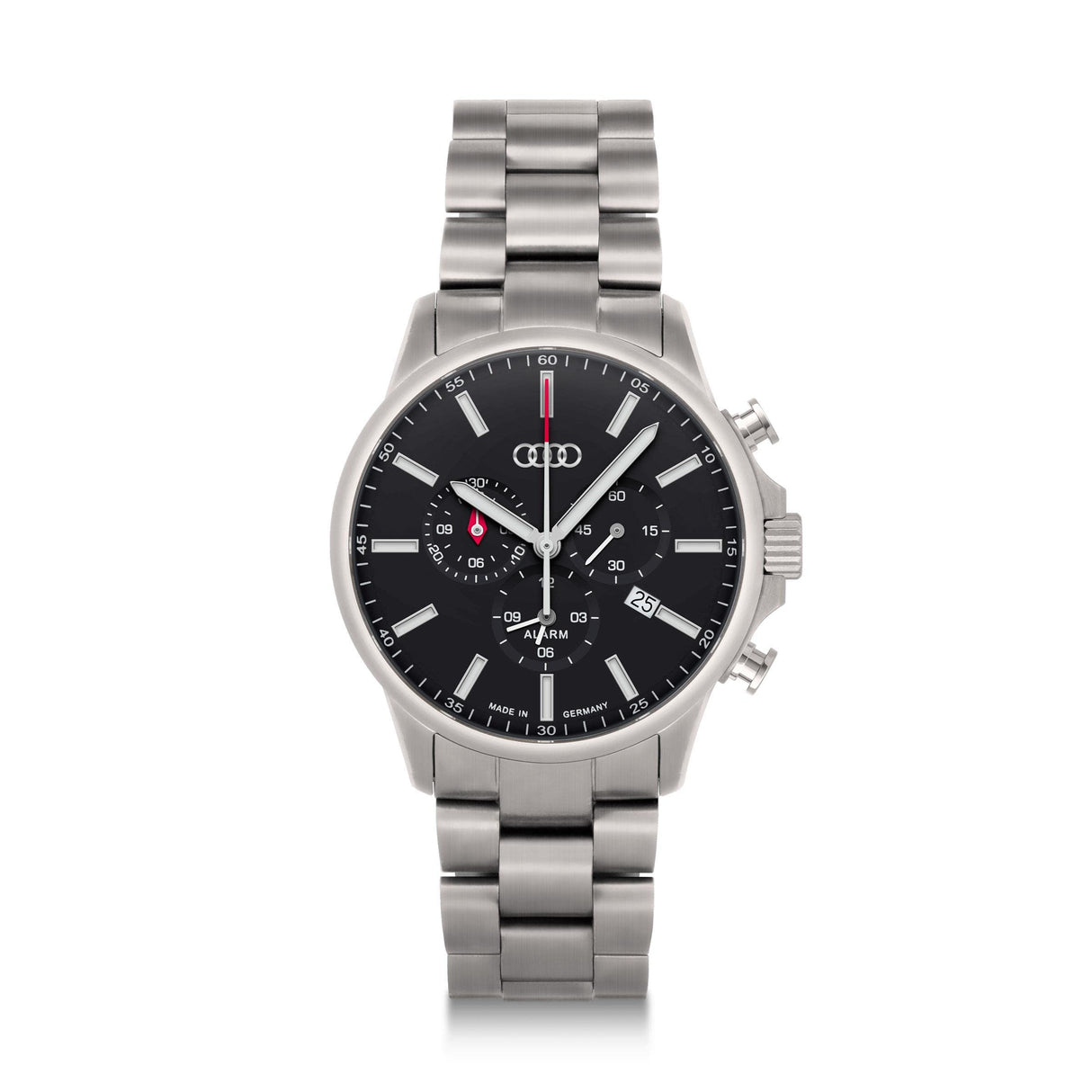 Audi collection Reloj cronógrafo para Hombre, Titanio sólido, manecillas e índices Fluorescentes, con Logotipo de Anillas, Plateado/Negro 3102200200
