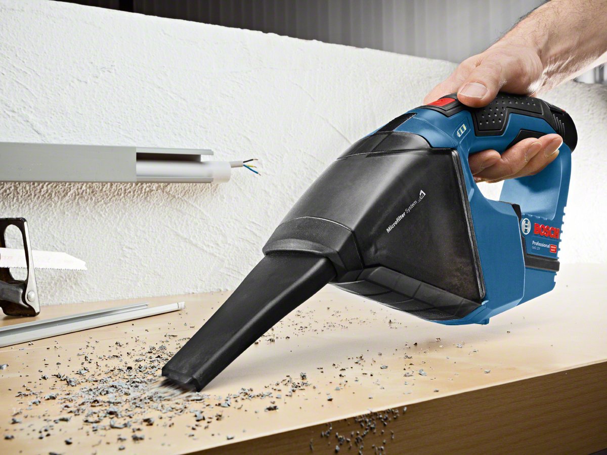 Bosch Professional 12V System Gas 12V - Aspirador a batería (depósito 0,35 l, 45 mbar, 2 baterías x 3.0 Ah, en L-BOXX)
