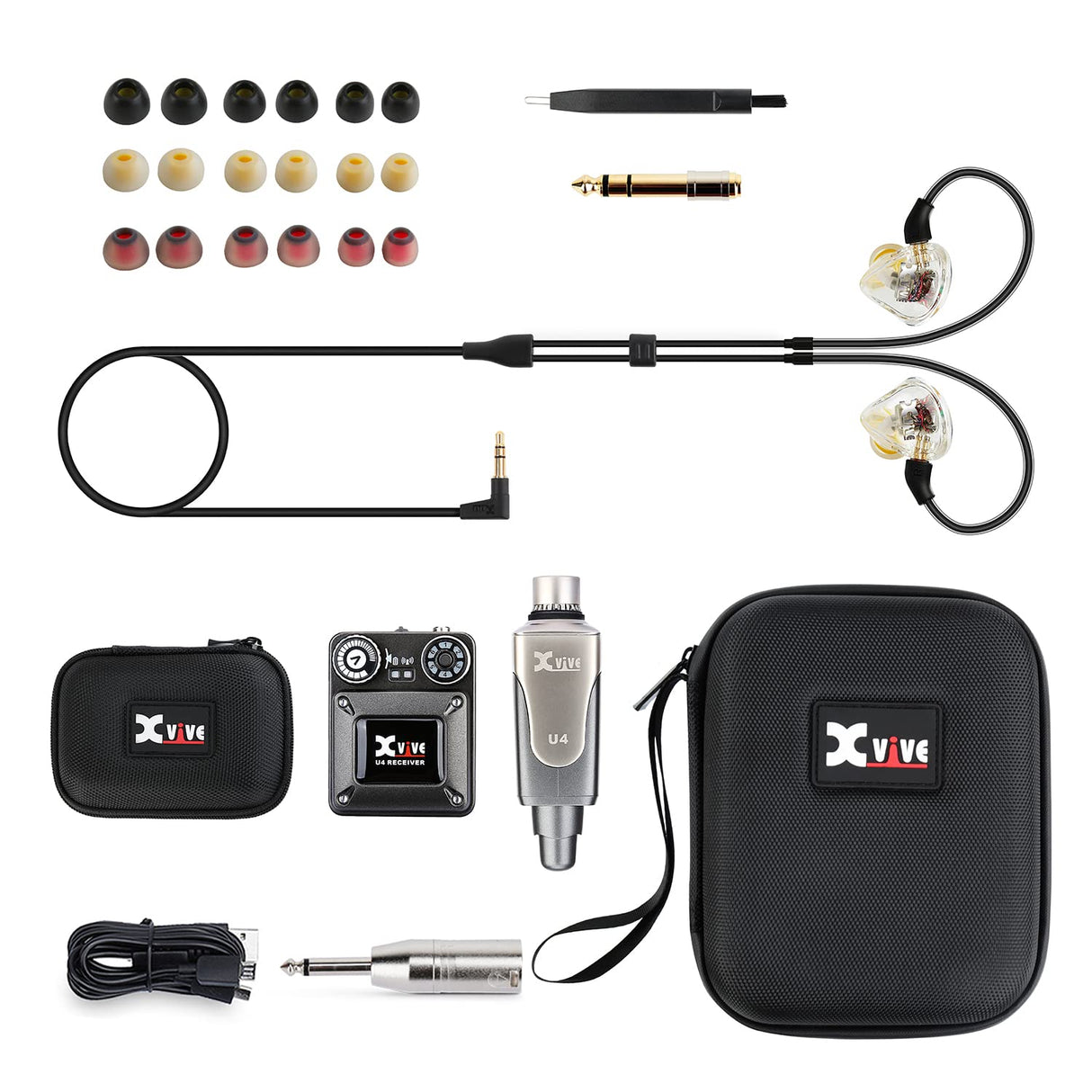 XVIVE U4T9 Wireless Monitor Bundle, Sistema inalámbrico profesional para monitorización de auriculares in-ear, compuesto por 1 emisor, 1 receptor y Auriculares in-ear