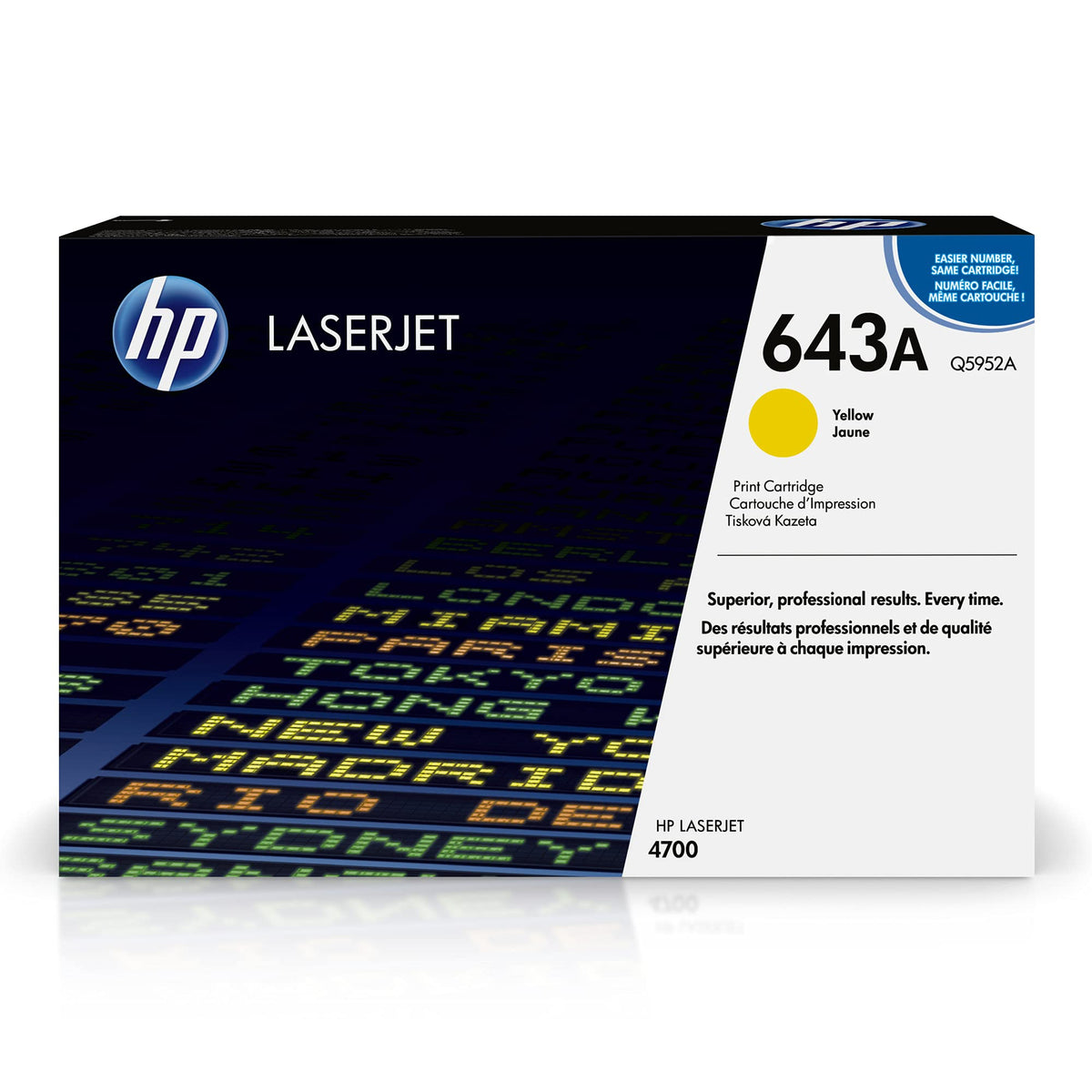 HP 643A Q5952A Amarillo, Cartucho Tóner Original, de 10.000 páginas, para impresoras HP Color LaserJet 4700, 4700dn, 4700dtn, 4700n, y 4700ph+