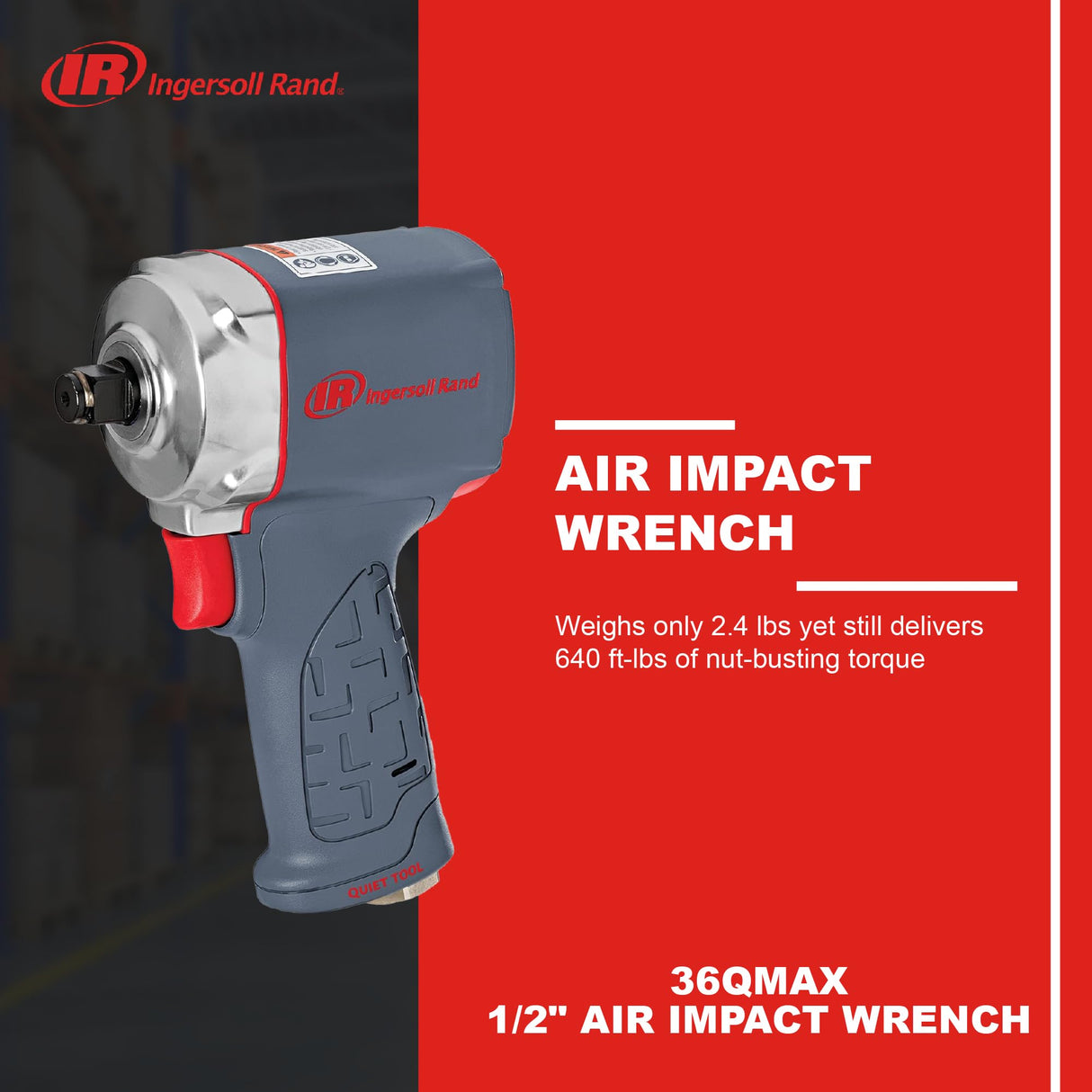 Ingersoll-Rand 36QMAX Llave de Impacto 1/2 Pulgada, Potente Llave de Impacto Neumática 870 Nm Torque, Diseño Ligero y Compacto