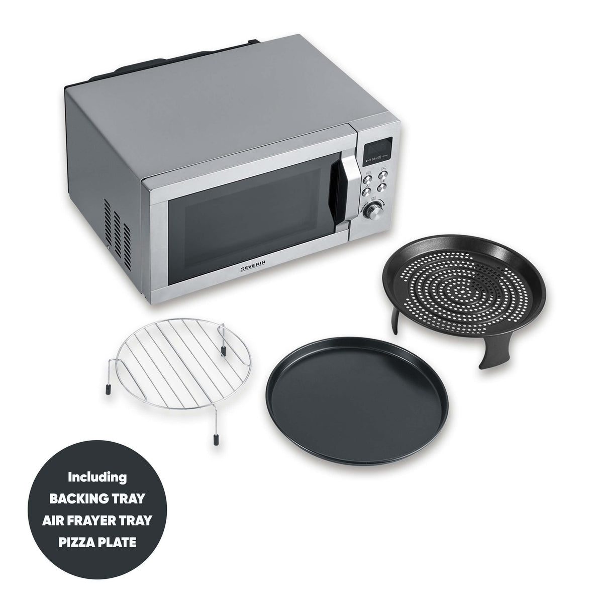 SEVERIN Microondas con grill y convección, función de freidora de aire, 4 en 1 para descongelar, cocinar y calentar, 25 L, acero inoxidable cepillado/plateado, MW 7982