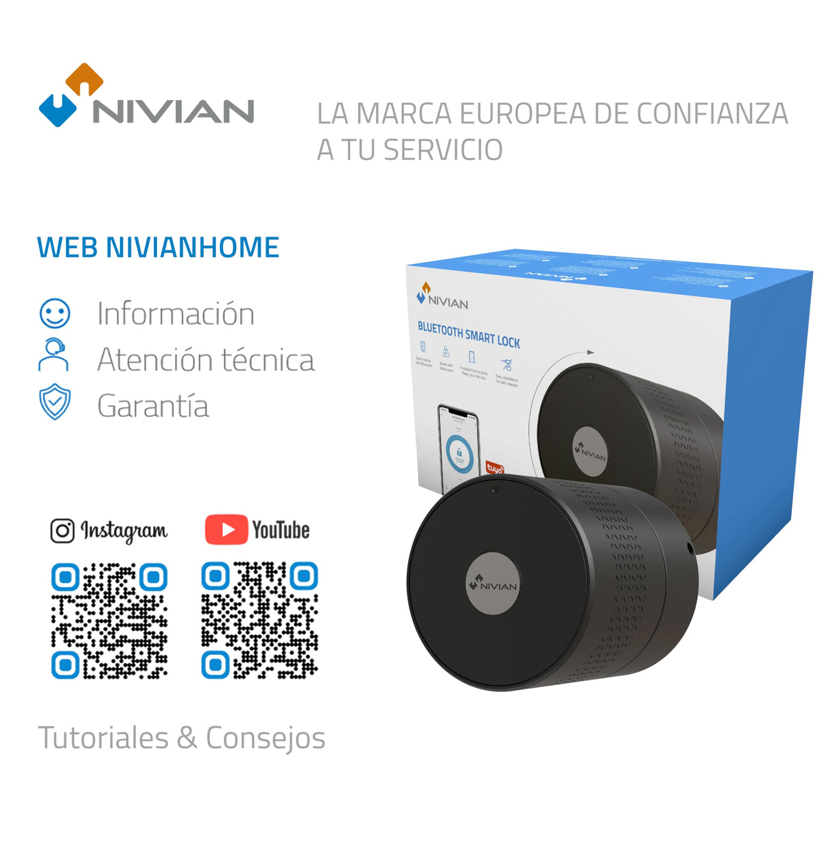 Nivian Cerradura Inteligente WiFi, Apertura Remota sin Llave, Creación de Llaves Virtuales Temporales, Función Autocierre, Instalación Fácil (PACK COMPLETO)