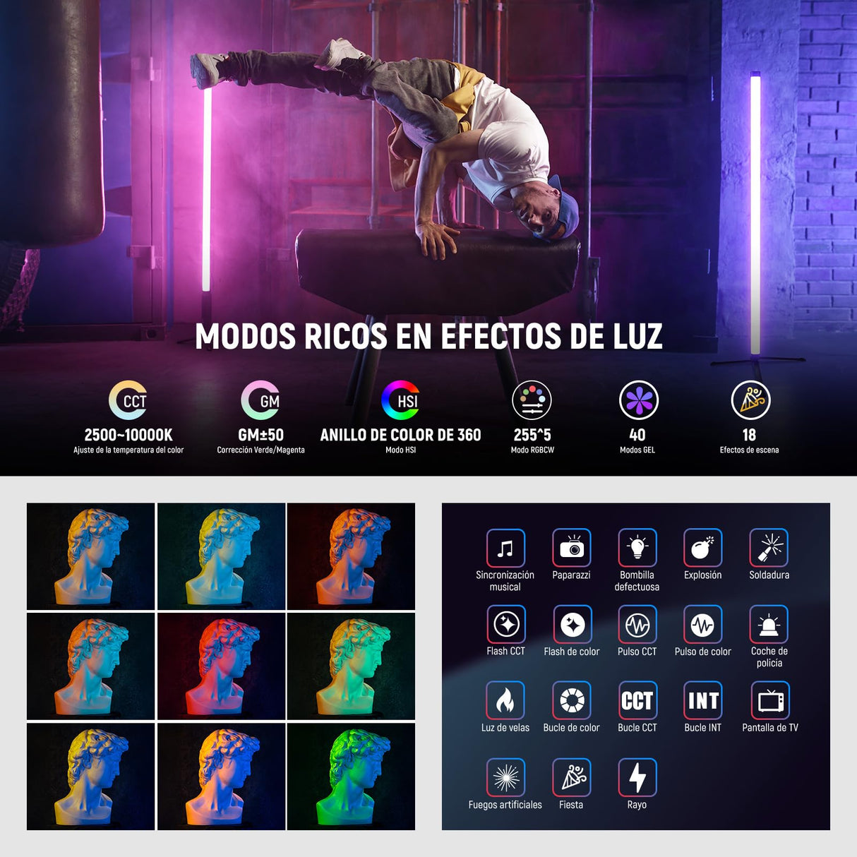 NEEWER RGB Tubo Luz, 30W Luz Video LED RGBWW Varita de Luz a Todo Color con 18 Escenas 7 Píxeles Efectos 2500-10000K CRI97/TLCI98 6000mAh, Control App/2.4G/DMX para Grabación Fotografía, TL90C