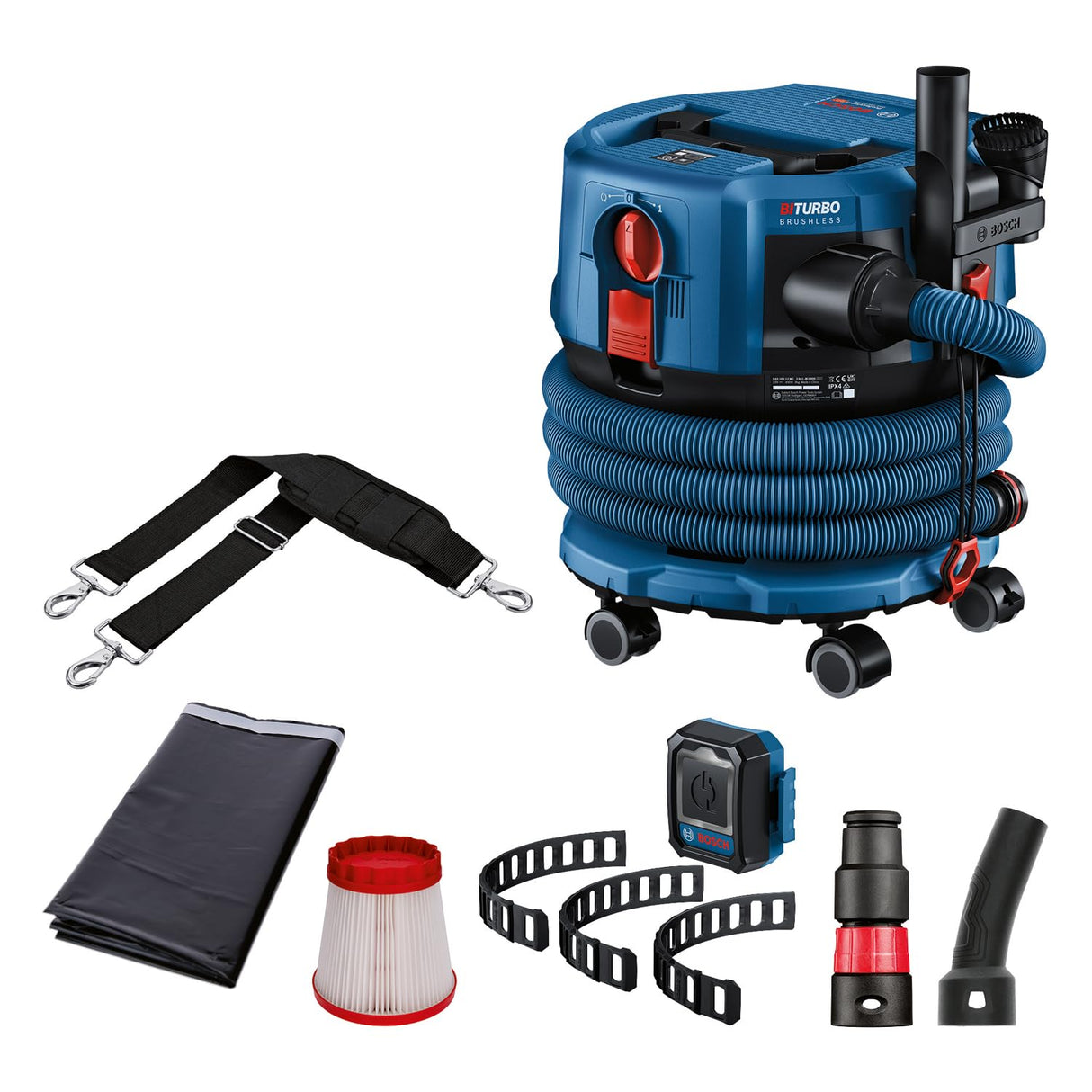Bosch Professional 18V System extractor de polvo a batería GAS 18V-12 MC (protección frente al polvo de clase M, filtro HEPA, incl. GCT 30-42, 3 bandas de goma elástica, varios accesorios)