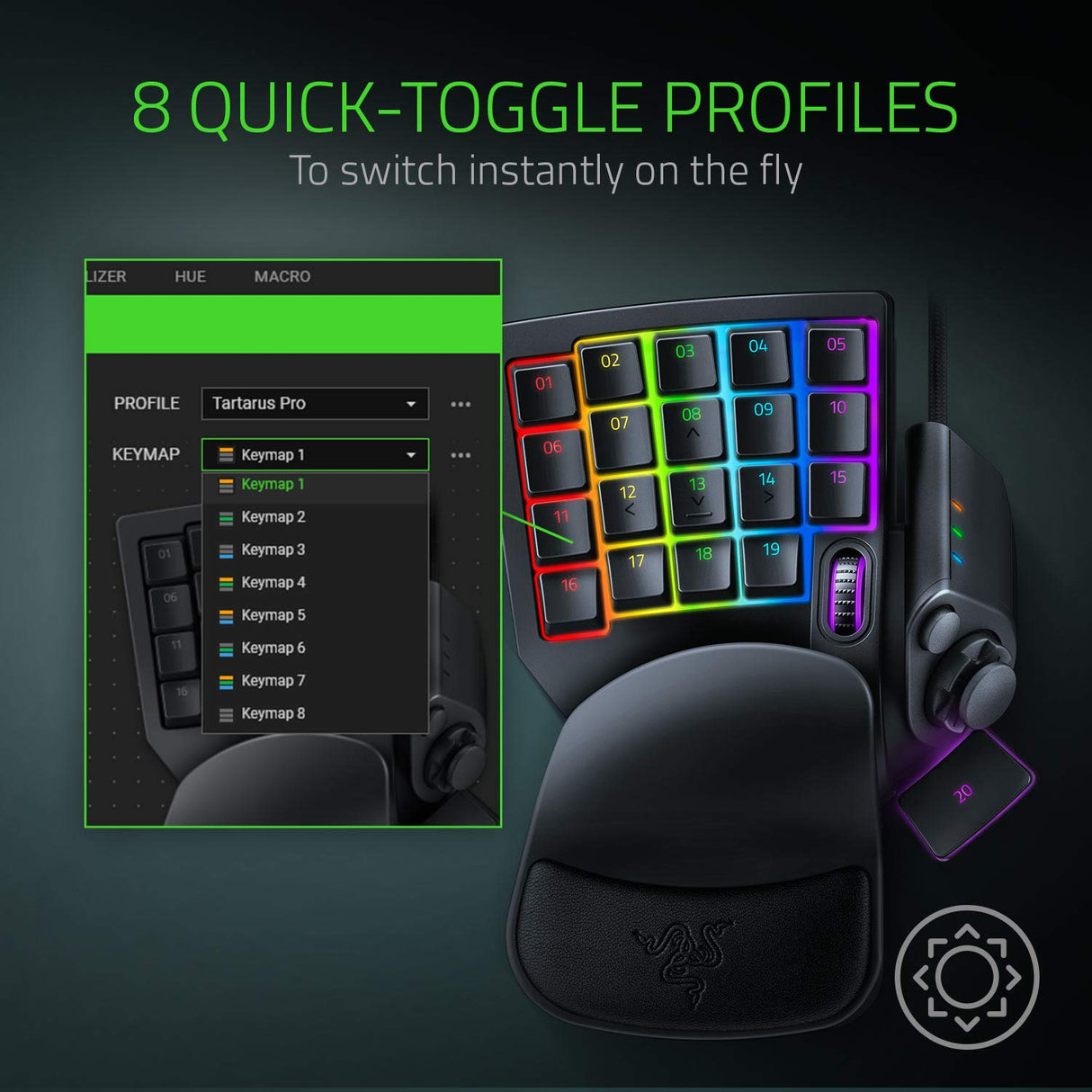 Razer Tartarus Pro - Teclado de Interruptor Óptico Analógico (Actuación Ajustable, 32 Teclas Programables, 8 Perfiles de Alternancia Rápida, Rapid Trigger) Negro