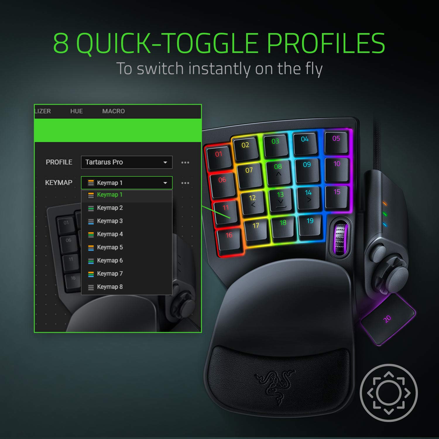 Razer Tartarus Pro - Teclado de Interruptor Óptico Analógico (Actuación Ajustable, 32 Teclas Programables, 8 Perfiles de Alternancia Rápida, Rapid Trigger) Negro