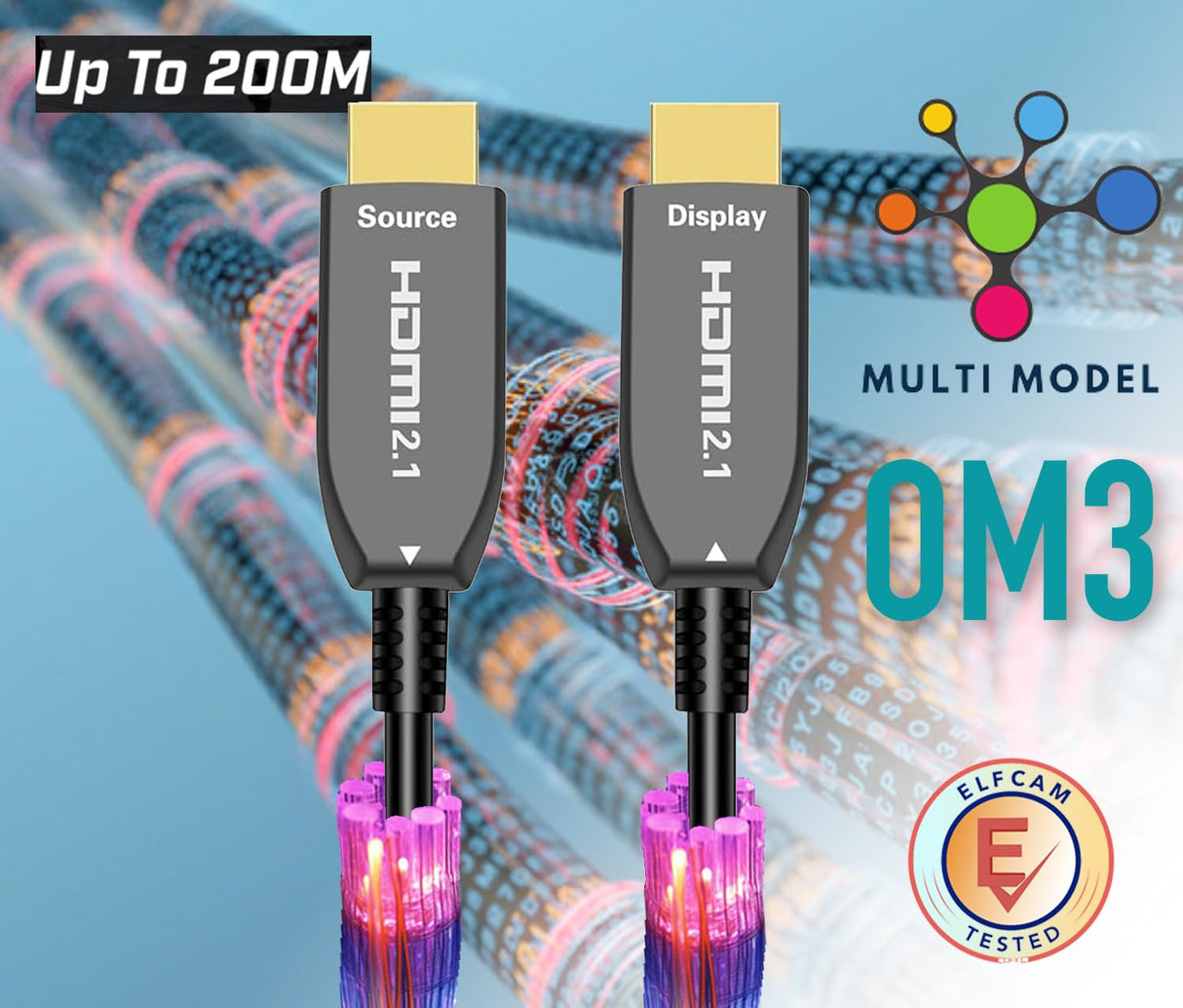 Elfcam-8K-Cable HDMI a fibra óptica 150M(48 Gb/s, eARC VRR, ultra alta definición, para cine y juego, chip alemán Silan+láser V26, fibra resistente a las plegadas–compatible con PS5, Xbox, PC y TV 8K