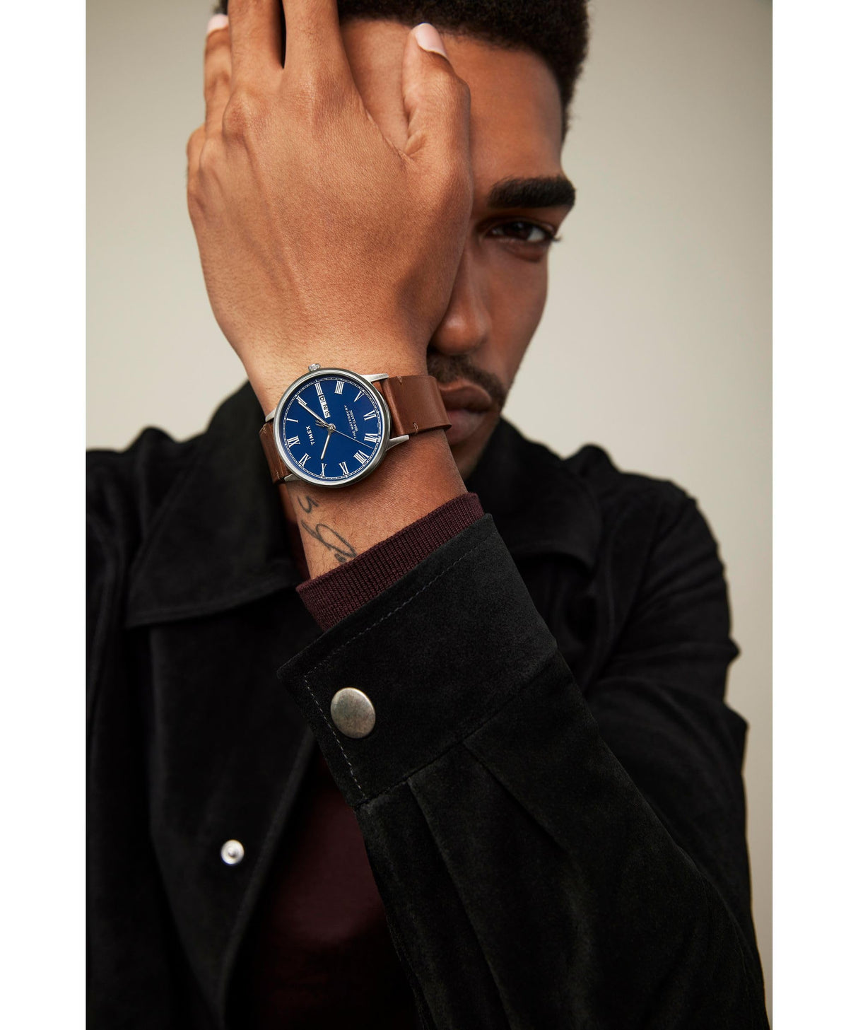 Timex Waterbury - Reloj de 40 mm para hombre, correa de liberación rápida de dos piezas de piel marrón, esfera azul, caja de acero inoxidable TW2W14900