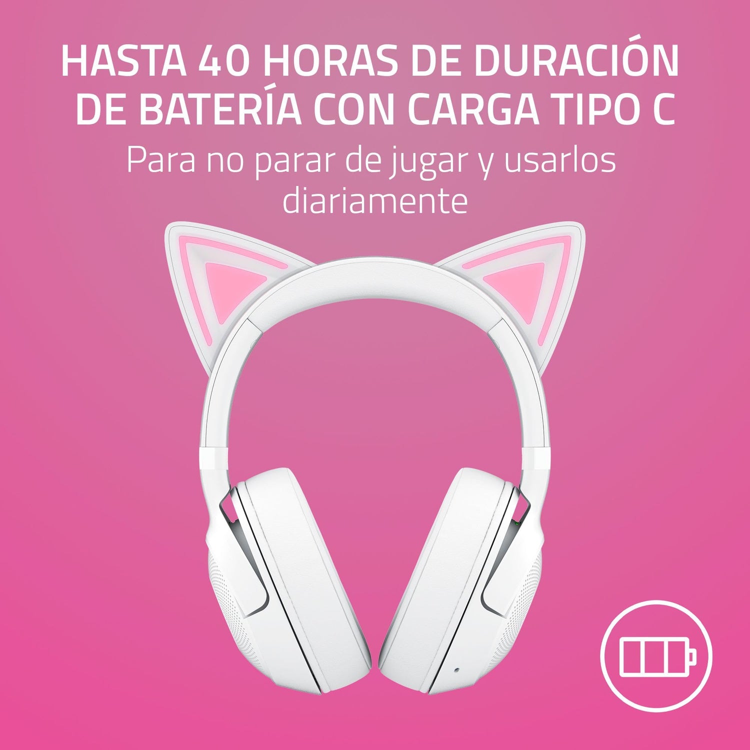 Razer Kraken Kitty V2 BT - Auriculares inalámbricos Bluetooth RGB con Orejas de Gatito para Juegos y Streaming (325g, Triforce de 40mm, Bluetooth 5.2, micrófonos con cancelación de Ruido) Blanco