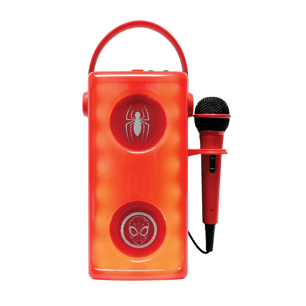 LEXIBOOK, Marvel Spider-Man, Altavoz Bluetooth® inalámbrico Luminoso con micrófono, Efectos de luz Multicolores, Ranura para Tarjeta SD/TF, Batería Recargable, Rojo, BTP185SPZ