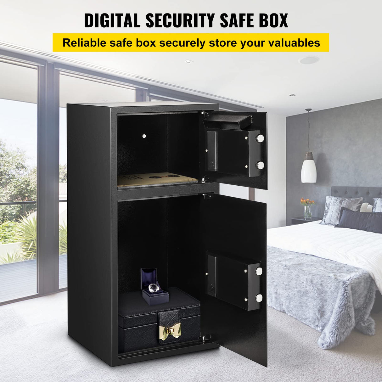 VEVOR Caja Fuerte de Seguridad con Llave de 75 x 34 x 34 cm, Caja de Seguridad Digital con Cerradura de Seguridad BXG-052, Caja Fuerte Digital de Hierro Fuerte de 33 ", Diseño 2 en 1 Negro