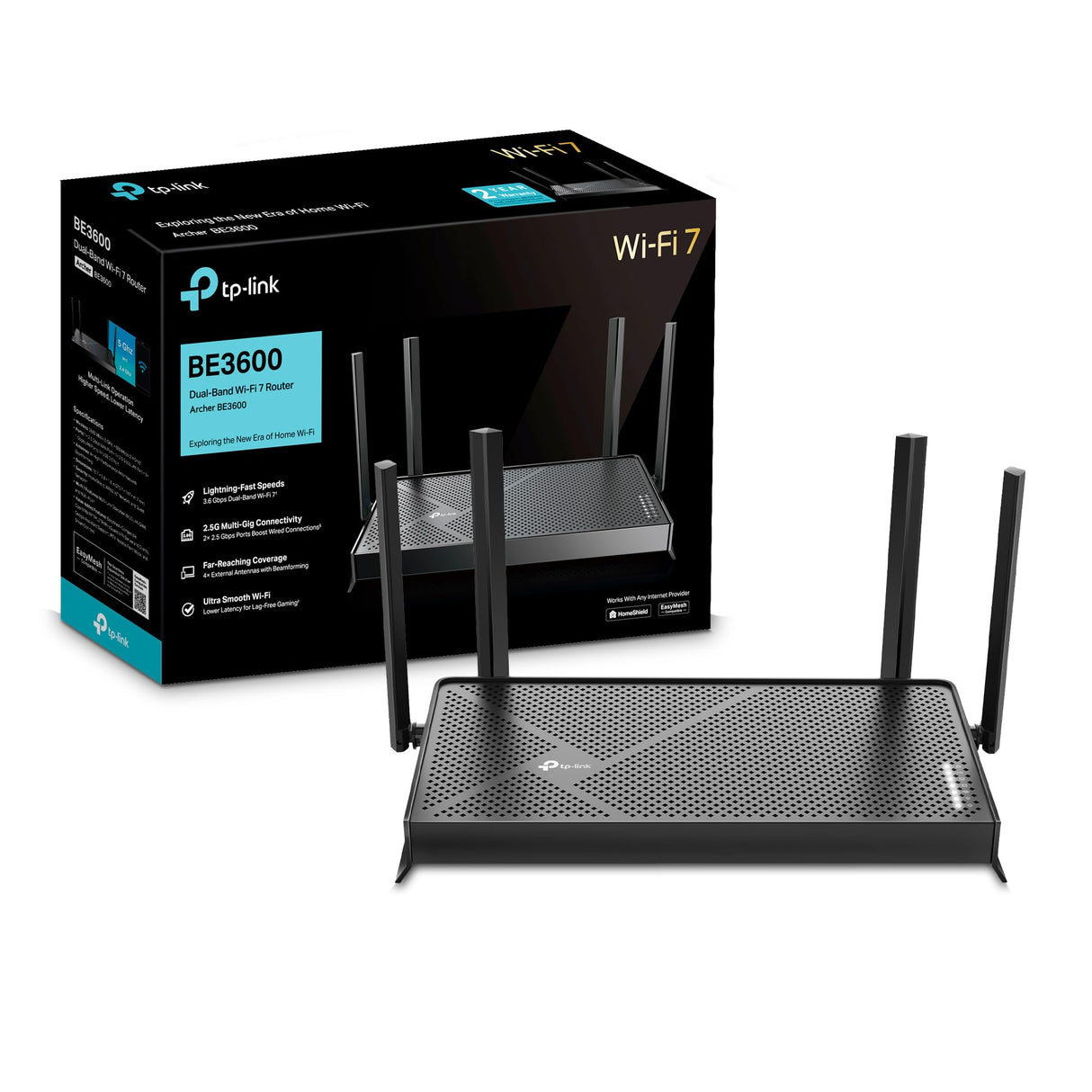 TP-Link Archer BE3600 - Router WiFi 7, BE3600 Mbps de Doble Banda, 2 Puertos × 2,5 Gbps, tribanda, 2×2 MU-MIMO, OFDMA, MLO, WiFi 7 sin precedentes, Compatible con EasyMesh, HomeShield, VPN