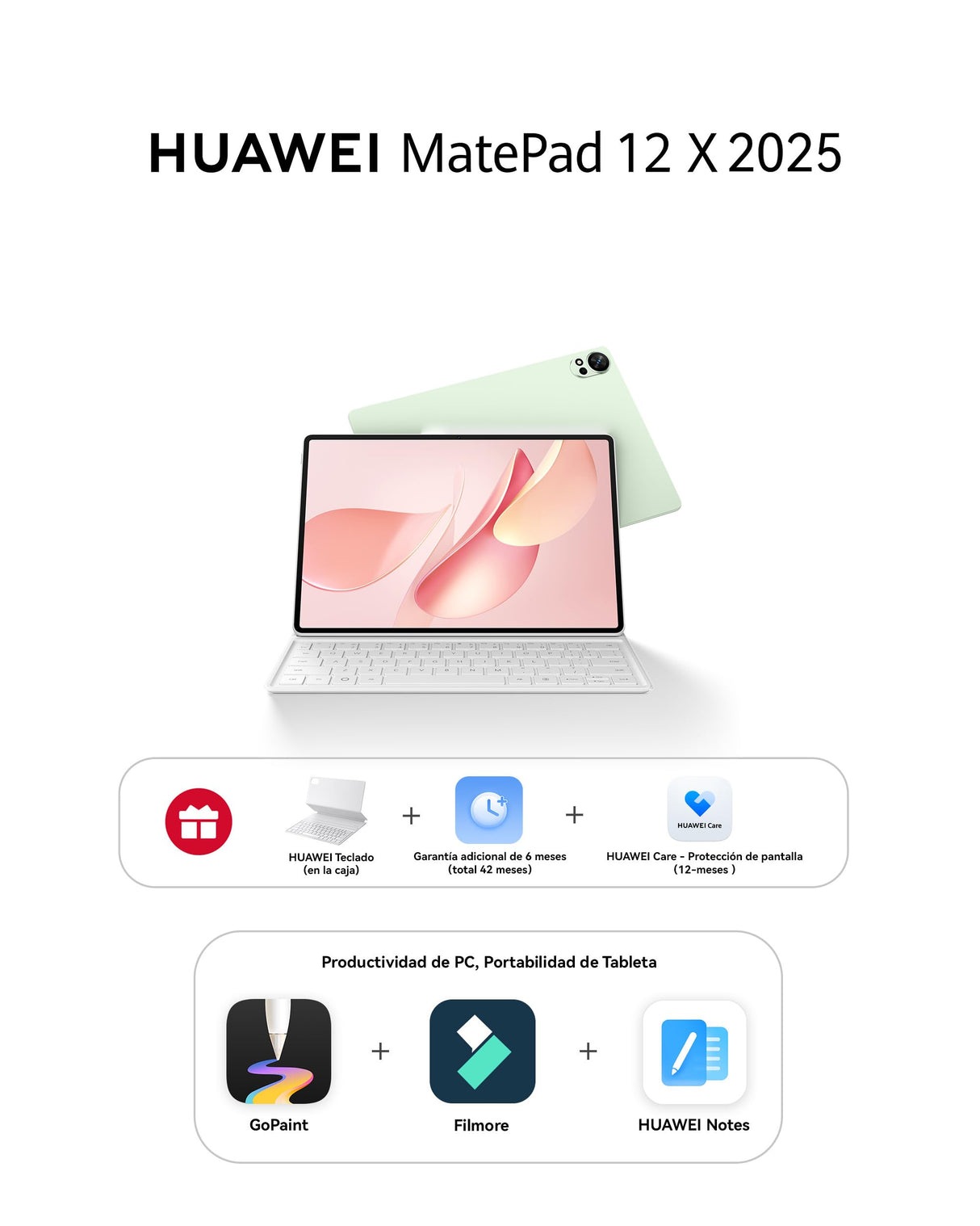 HUAWEI MatePad 12 X 2025 Tablet, 2.8K 144Hz 1000nits 12'' Pantalla PaperMatte Ultraclara, 12+256GB, Batería 10100 mAh con Supercharge 66 W, WiFi 7, Notes, con Teclado Ultraligero, Verde