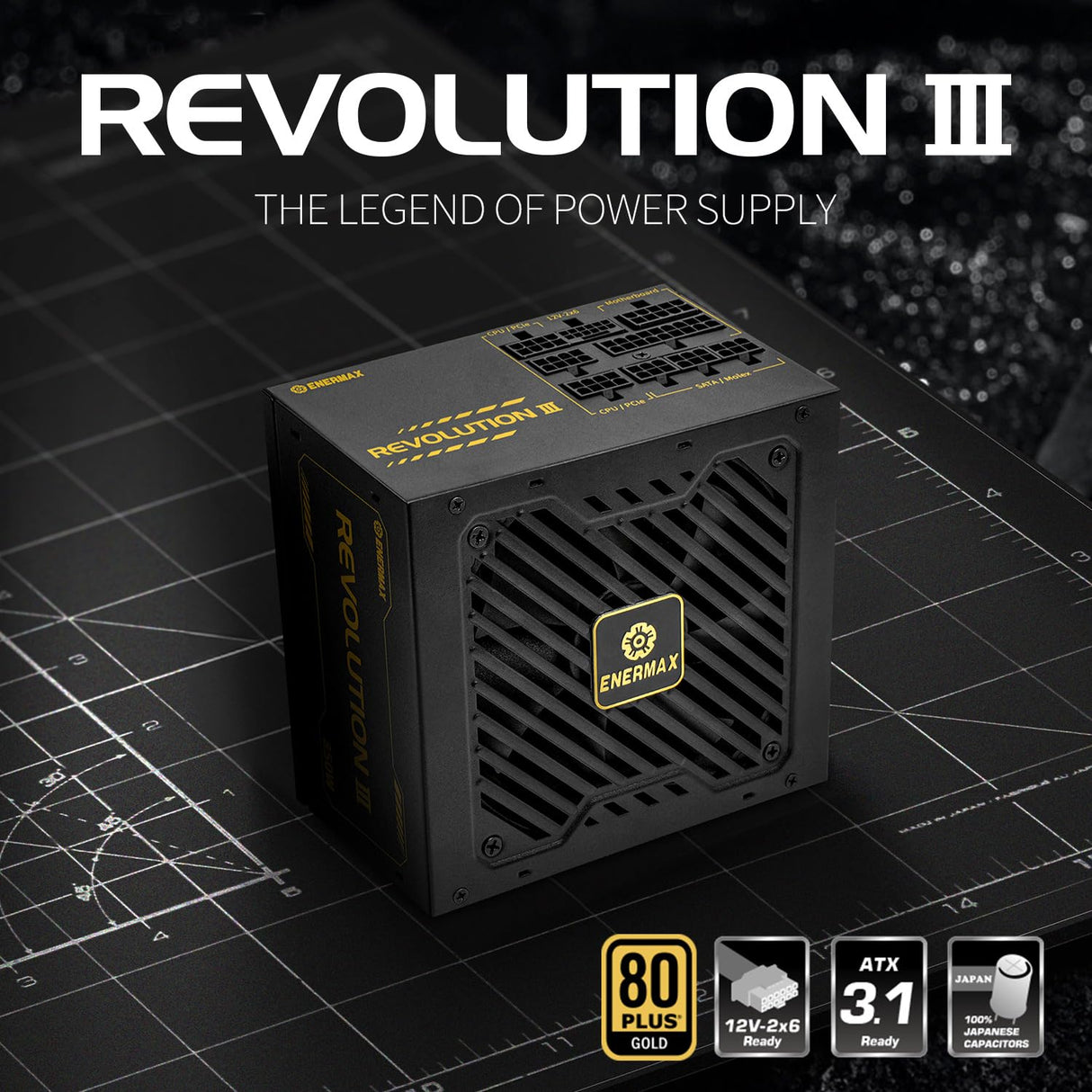 ENERMAX Revolution III 850 W | Fuente de alimentación ATX 3.1 Totalmente Modular | PCIe 5.1 | 80 Plus Gold | Ventilador silencioso FDB de 120 mm | Condensadores 105 °C jap | ERV850G-AHG-MAC