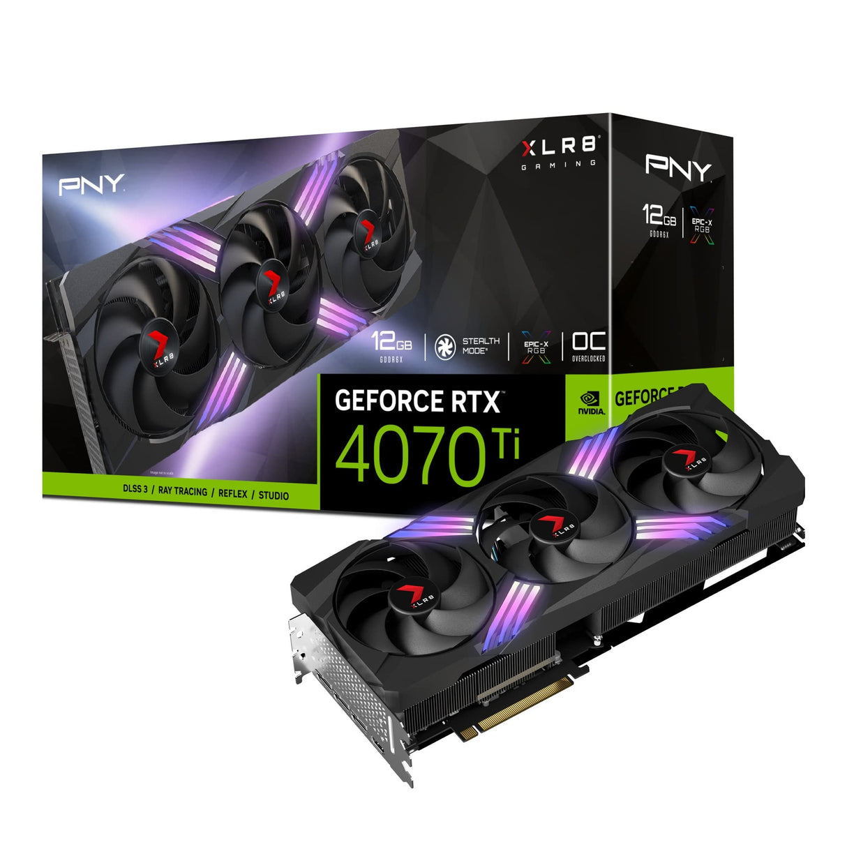 PNY GEFORCE RTX™ 4070Ti 12GB XLR8 Gaming Verto Epic-X RGB™ Overclocked Edition DLSS 3 Triple Ventilador Tarjeta gráfica