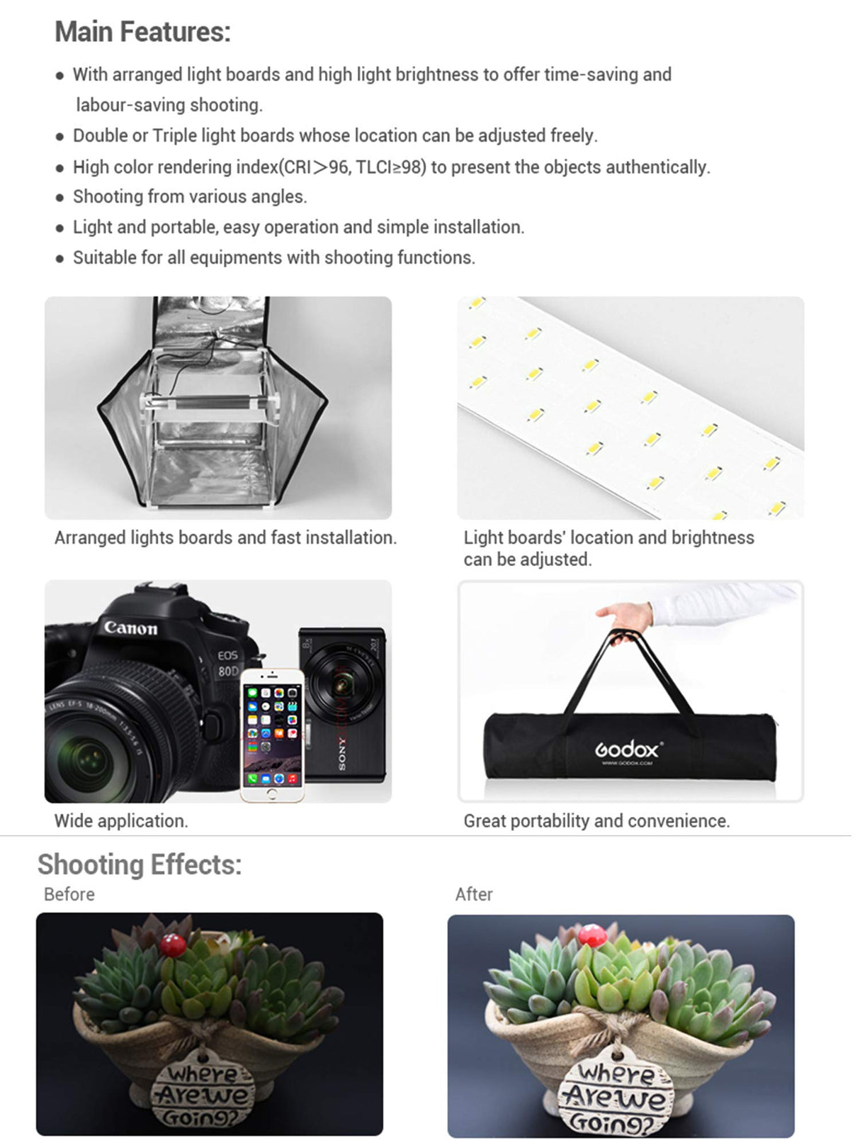 Godox LST40 - Caja de Estudio fotográfico portátil con Triple Fuente de luz LED, para fotografía y Disparo