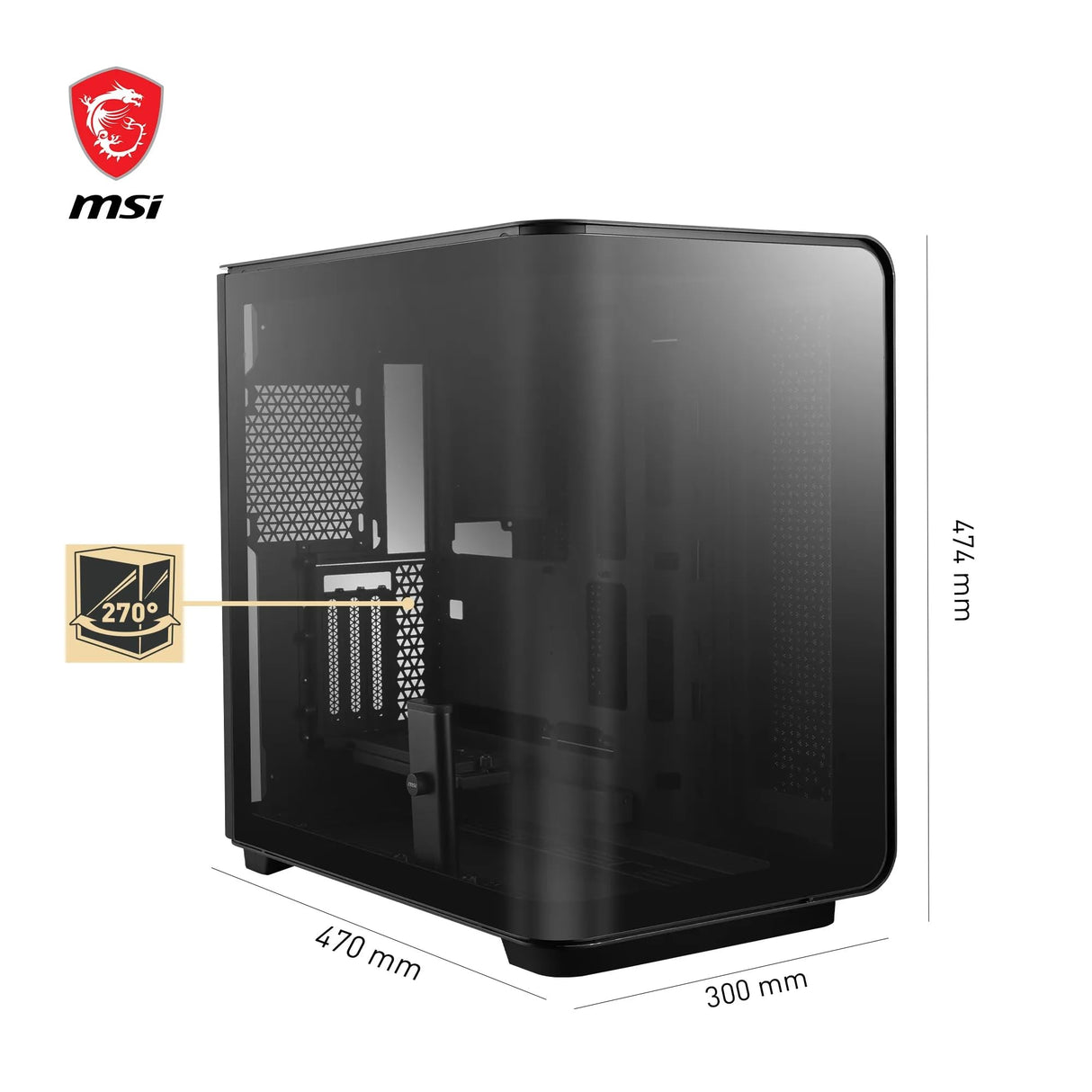 MSI Meg Maestro 700L PZ Mid-Tower - E-ATX, Soporte Vertical para GPU y Cable Riser PCIe 4.0, Soporte para GPU de una Pieza, Aluminio de una Pieza, Panel de Vidrio Templado Curvado de 270°, USB Type-C