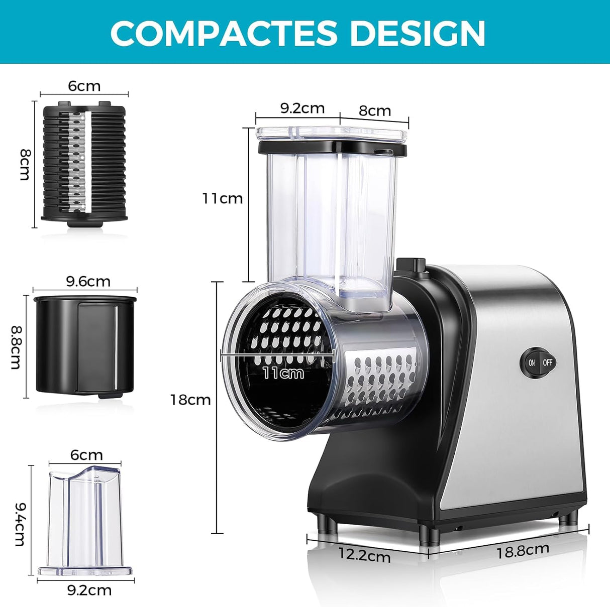 COOCHEER - Cortador eléctrico de verduras (250 W, calibre grande, mejorado, de acero inoxidable, con 5 cuchillas para varios vegetales