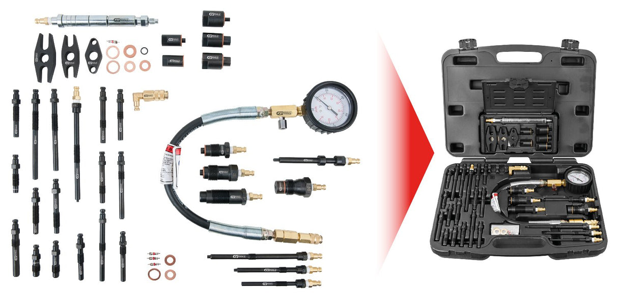 KS Tools 150.3660 Juego de verificación de compresión para motores diesel, 36 pzs