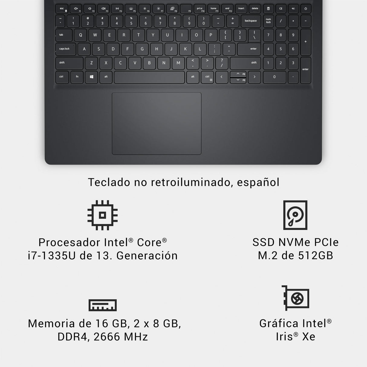 Dell Inspiron 15 (3530) Ordenador Portátil 15,6'' FHD+ 120 Hz, Intel Core i7-1355U, 16 GB RAM, 512 GB SSD, Intel Iris Xe Graphics, Windows 11 Home, Teclado Español QWERTY - Negro