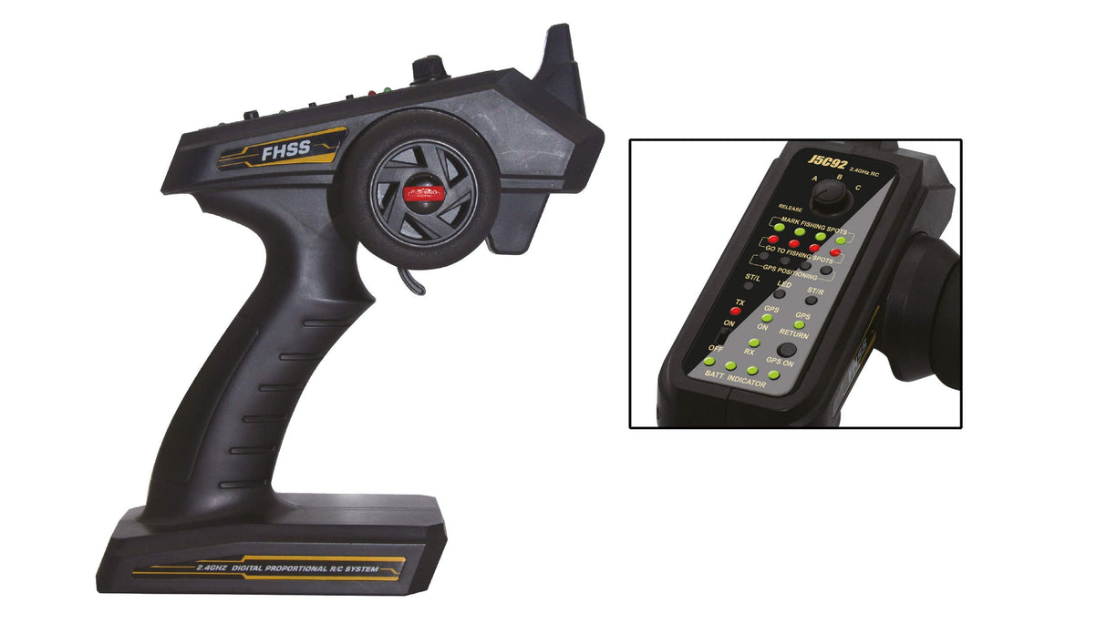 Amewi 26103 Baiting 2500G V2 GPS & Fischfinder Toslon TF520 - Barco de Pesca (2,4 GHz, Incluye Mando a Distancia, batería, Cargador, Bolsa de Transporte)