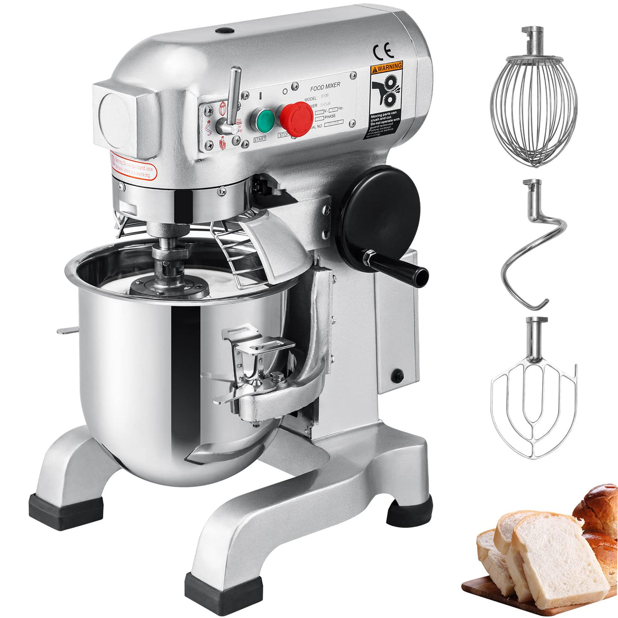VEVOR Batidora Amasadora 30 L, Amasadoras Repostería Profesional, de Acero Inoxidable, Batidora Amasadora Repostería Multifuncional de Pan, con 3 Velocidades Ajustables, 3 Accesorios de Mezcla