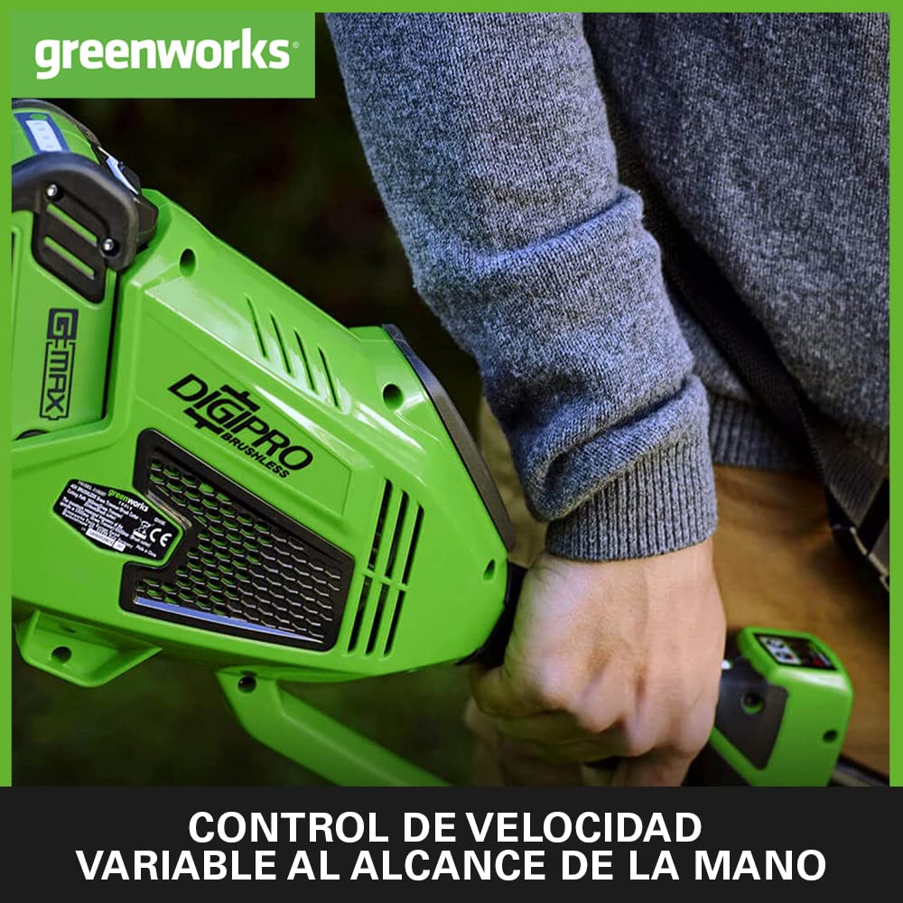 Greenworks 40V Desbrozadora a Batería, Motor sin Escobillas, Arnés, Altura Regulable, Ancho Corte 40 cm, Hilo Nylon 2 mm o Cuchilla 25 cm, 2 x Baterías 40 V y Cargador, 3 Años de Garantía GD40BCK2X