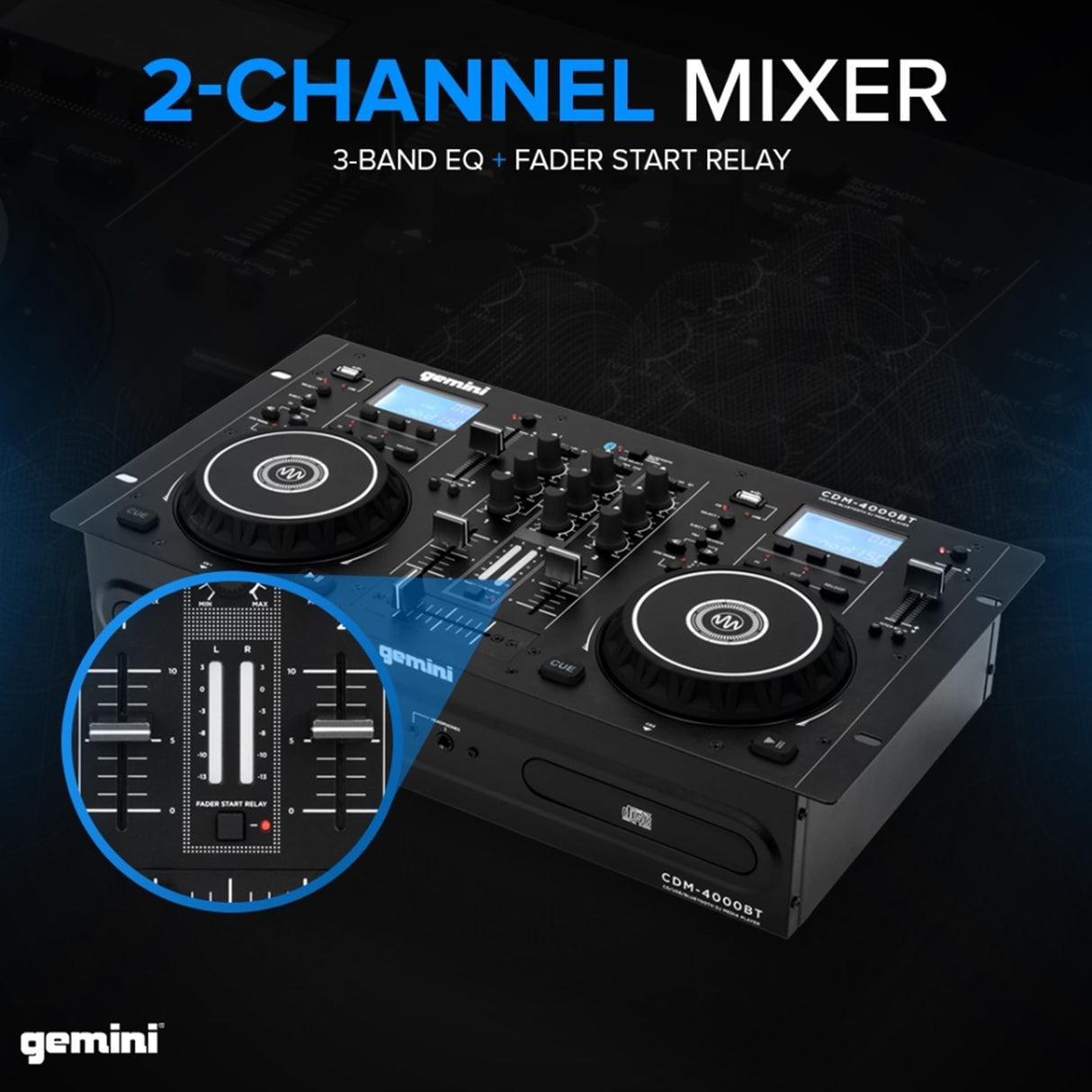 Gemini Sound CDM-4000BT Soporte solo Bluetooth Streaming Professional DJ DULA DULA MEDIA Player Mezclador CD / CDR USB Reproducción 2 Band Ecualizer Manual Bucle Sensible Sensitive Jog Wheels