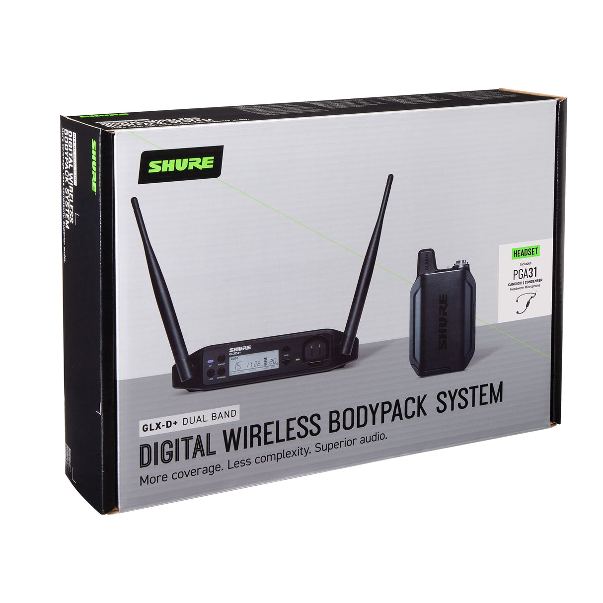 Micrófono inalámbrico Shure GLXD14+/PGA31 con batería de 12 Horas y Alcance de 30m. Incluye micrófono de Diadema PGA31 y Receptor de Canal único. Ideal para oradores y Artistas.
