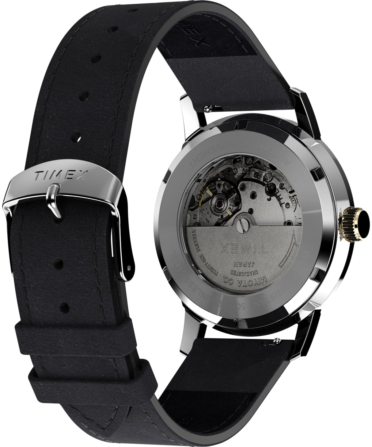 Timex Marlin Automatic - Reloj de 40 mm para hombre, correa de liberación rápida de dos piezas de cuero negro, esfera negra, caja de acero inoxidable TW2W33900