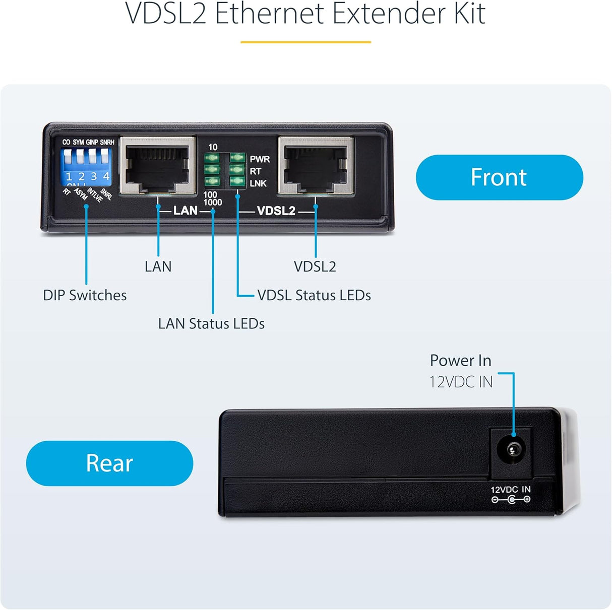 StarTech Juego Extensor de Ethernet VDSL2 - hasta 1km - Alargador de Red Ethernet LAN por Cable RJ11/CAT5e/6 - Reemplaza 110VDSLEXTEU