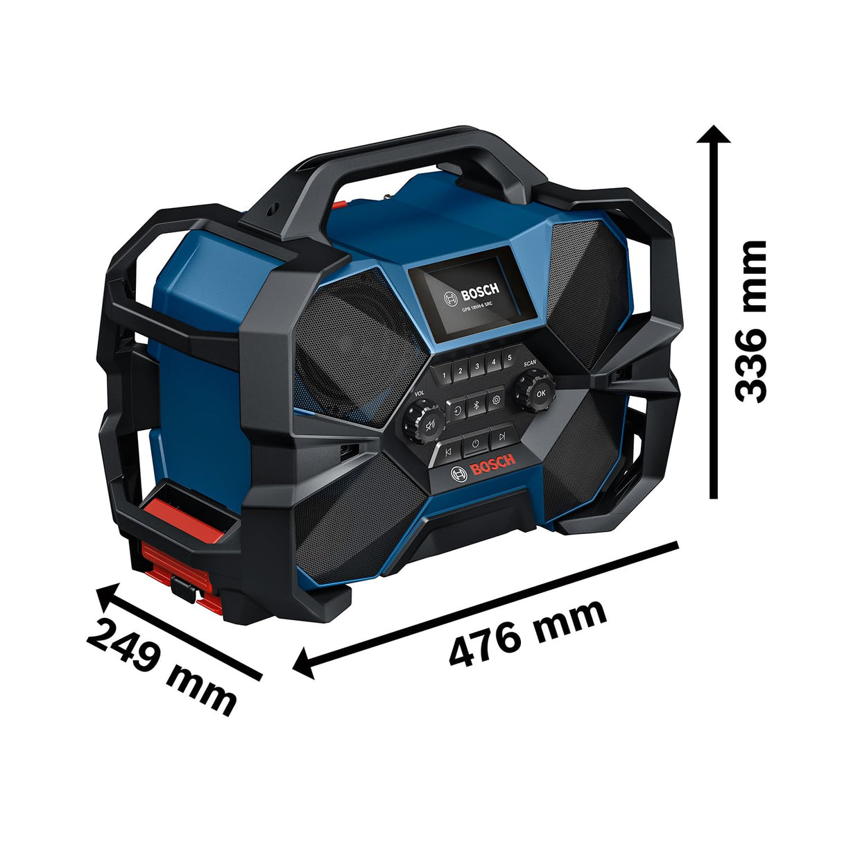 Bosch Professional 18V/12V System radio a batería GPB 18VH-6 SRC (carga interna para 18 V y 12 V, incl. abrebotellas, 2 pilas AAA, película protectora de pantalla, sin batería/cargador)
