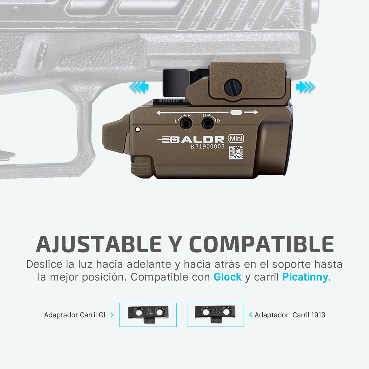 OLIGHT Baldr Mini Linterna Potente con Puntero de Haz Verde Ajustable 600 LΓΊmenes 130M 3 Modos con Riel Ajustable para Caza Compatible con Picatinny Rail y GL (Desert Tan)