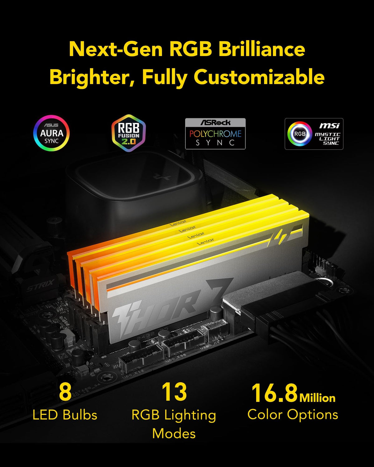 Lexar Thor Z Series RGB Memoria RAM DDR5 32GB Kit (2x16GB) 6000 MHz, DRAM 288-Pin UDIMM PC Memoria DDR5 para Computadora Juegos Alto Rendimiento Compatible con Intel XMP 3.0/AMD Expo 1.35V Plata