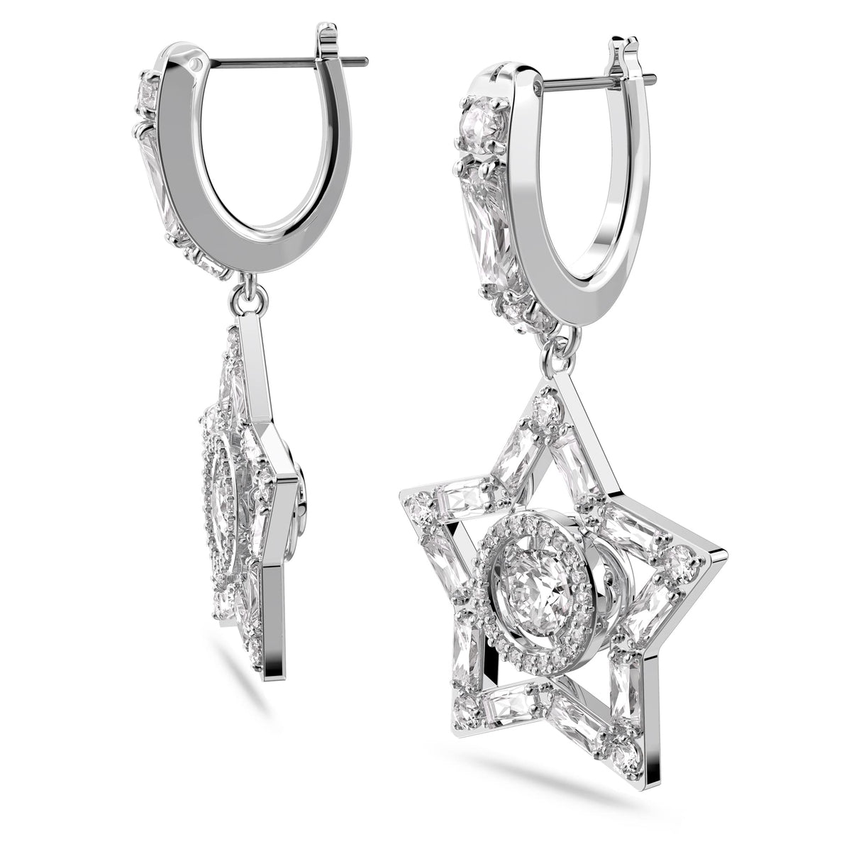 Swarovski Pendientes de Aro Stella para Mujer, con Baño de Rodio, Cristales Blancos, Colección Stella de Swarovski