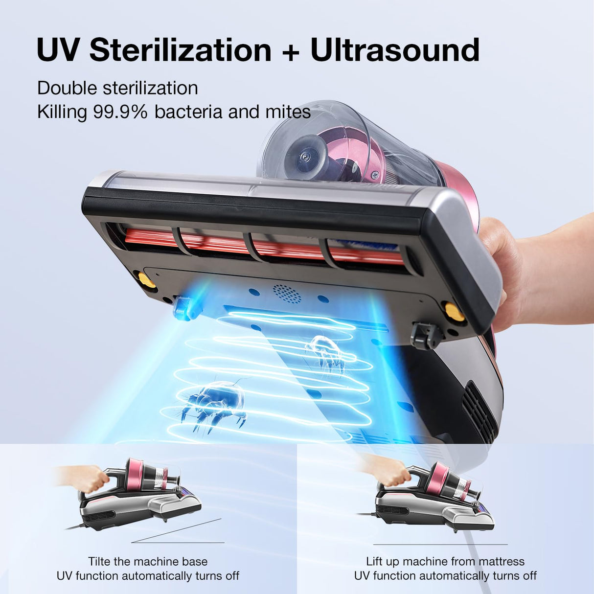 Jimmy BX5 Pro Aspiradora Antiácaros con Luz UV, 500W y 15Kpa Aspirador de ácaros para Alérgicos, Tecnología Ultrasónica, Doble Filtrado Ciclónico y Vibración, Apto para Cama y Colchón, Sofá