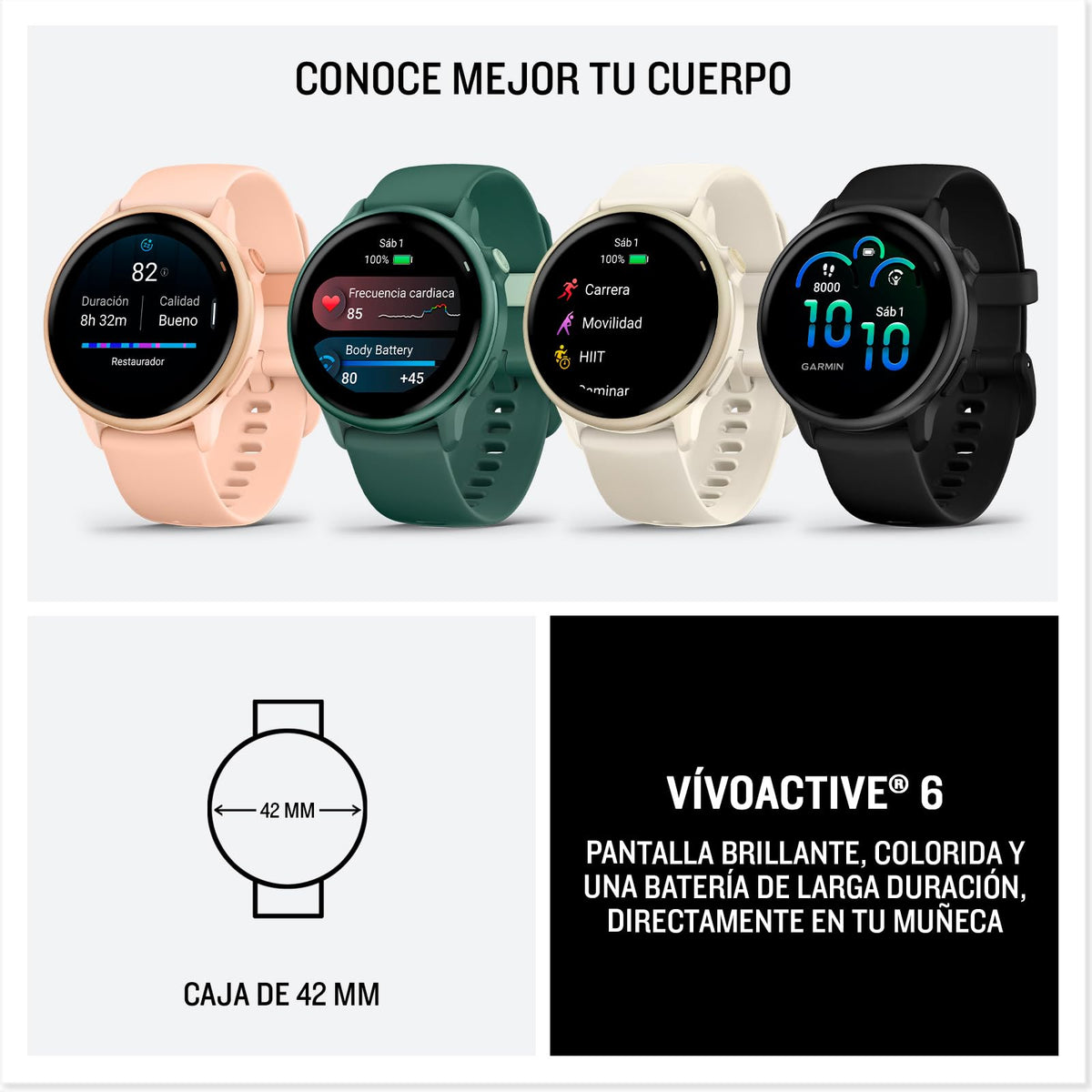 Garmin Vívoactive 6, Smartwatch con GPS, Pantalla AMOLED, Funciones Esenciales de Salud, Entrenamientos de Movilidad, Entrenamiento avanzado del sueño y hasta 11 días de autonomía, Blanco