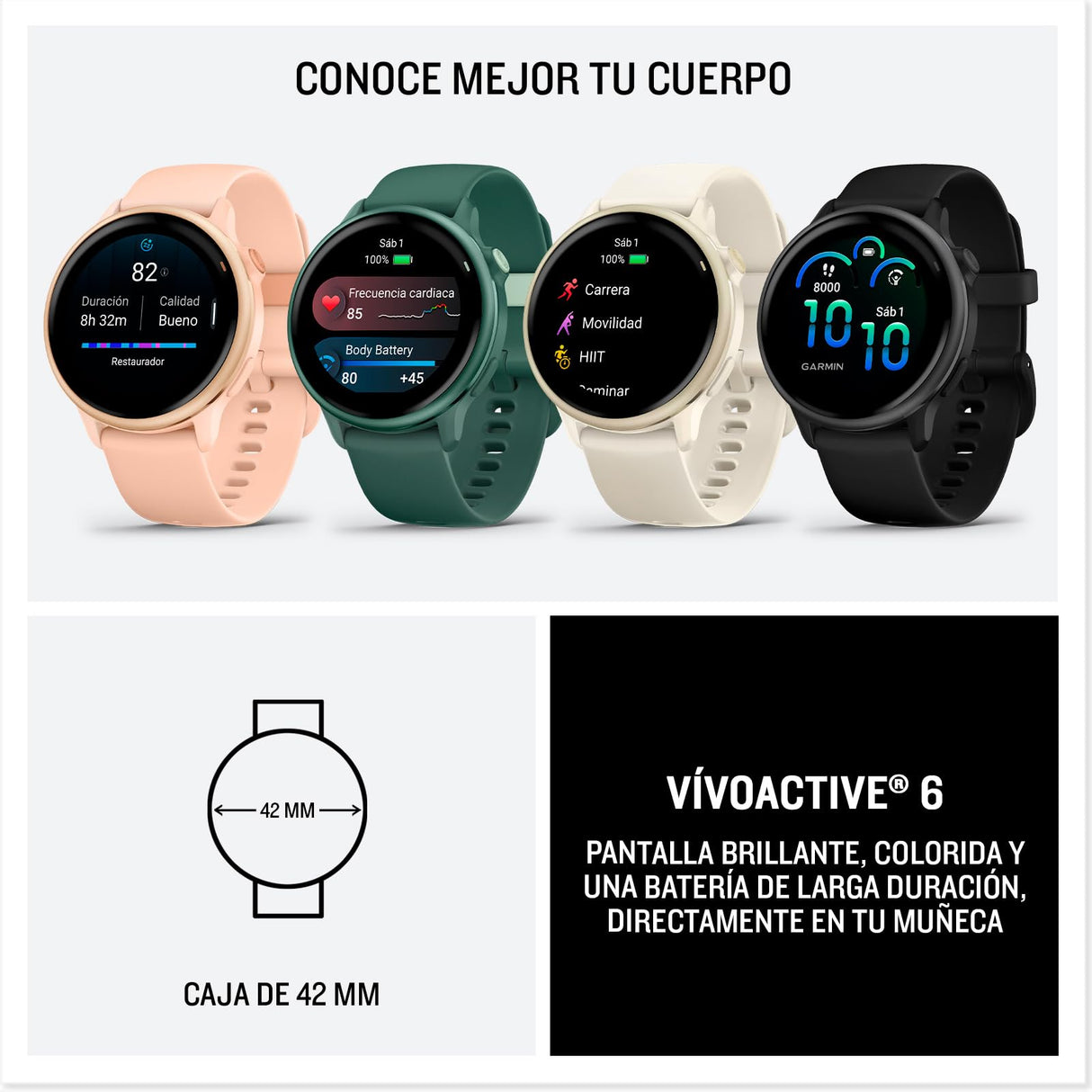 Garmin Vívoactive 6, Smartwatch con GPS, Pantalla AMOLED, Funciones Esenciales de Salud, Entrenamientos de Movilidad, Entrenamiento avanzado del sueño y hasta 11 días de autonomía, Negro