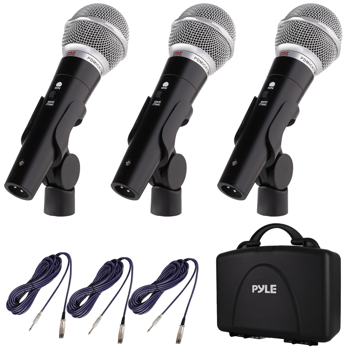 Pyle Kit de micrófono dinámico profesional de 3 piezas, micrófono de mano vocal unidireccional cardioide con funda de transporte rígida y bolsa, soporte/clip y cable de audio XLR de 26 pies a conexión