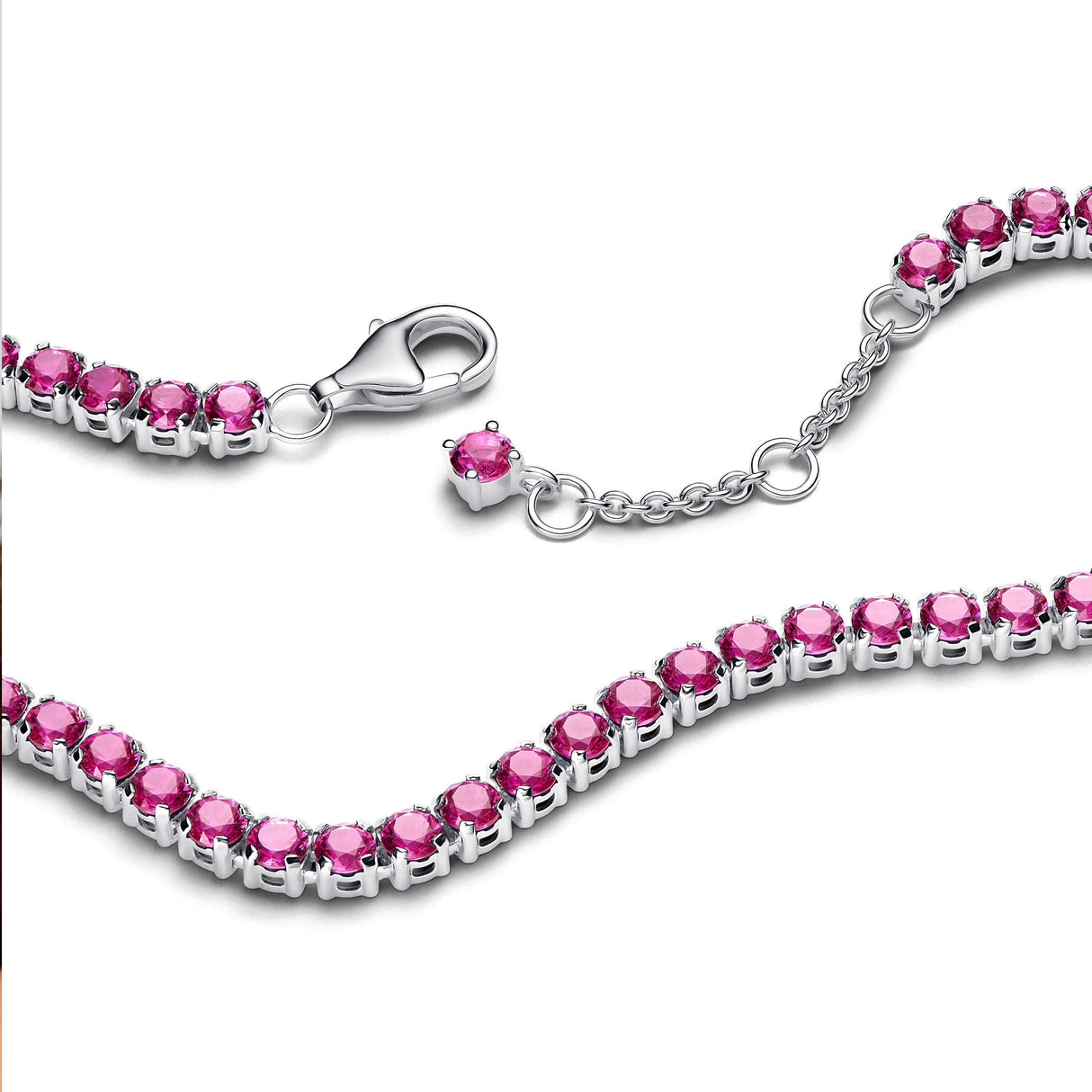 PANDORA Pulsera de tenis rosa brillante de plata de ley con cristales de la colección Timeless 591469C04-16 (16 cm), 591469C04-16, Plata de ley, Circonita cúbica