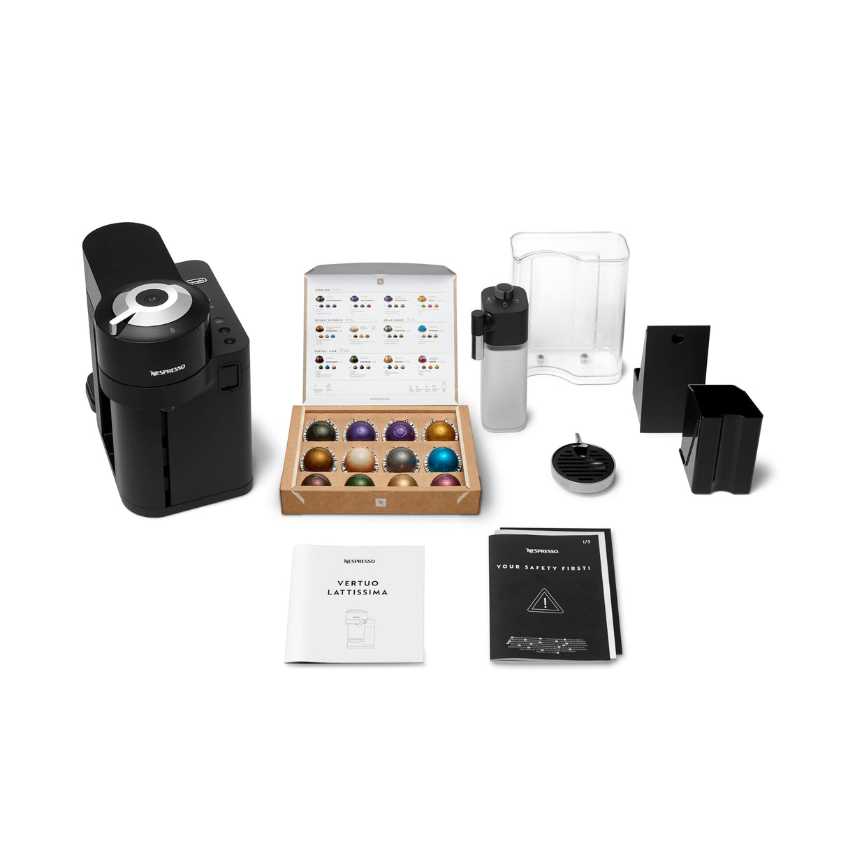 Nespresso De'Longhi Vertuo Lattissima ENV300.B, Máquina de Café Automática con Espumador de Leche Automático, Cafetera de Cápsulas Individual, 5 Tamaños de Taza, 1500W, Negro Mate y Brillante