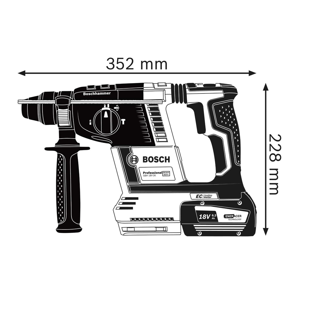 Bosch Professional 18V System GBH 18V-26 - Martillo perforador a batería (Brushless, 2,6 J, Ø máx. 26 mm, SDS plus, sin batería, en caja)