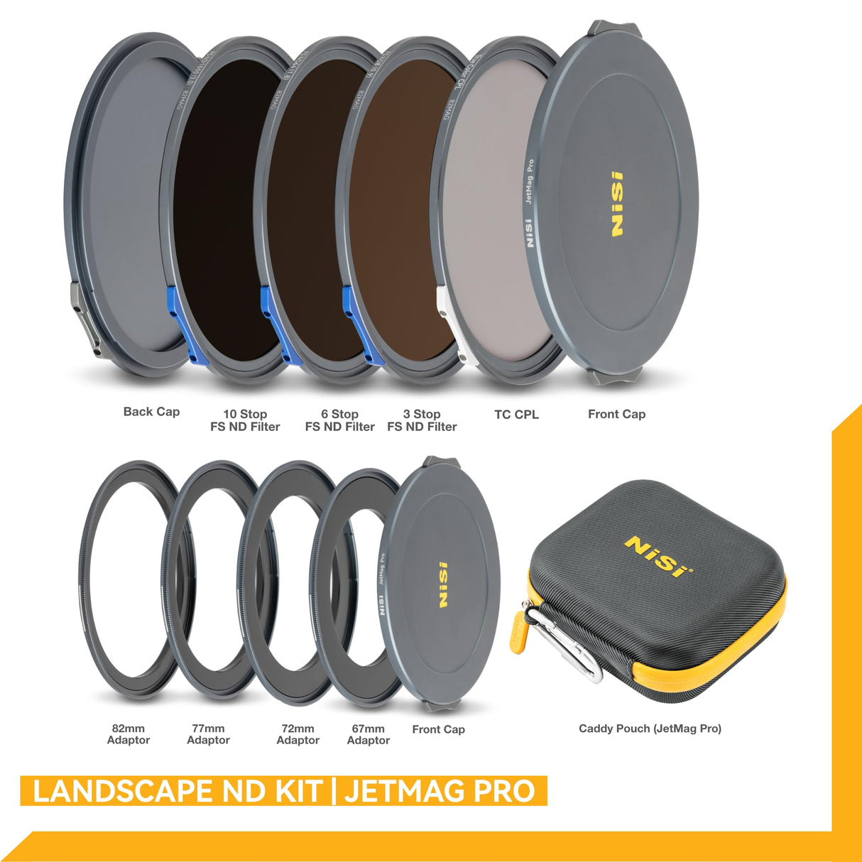 NiSi JetMag Pro Landscape ND Kit 82mm Kit de Filtro Magnético (FS ND8, FS ND64, FS ND1000, True Color CPL, 67mm/72mm/77mm/82mm Anillos Adaptadores, Tapas delantera y trasera, Bolsa Caddy)