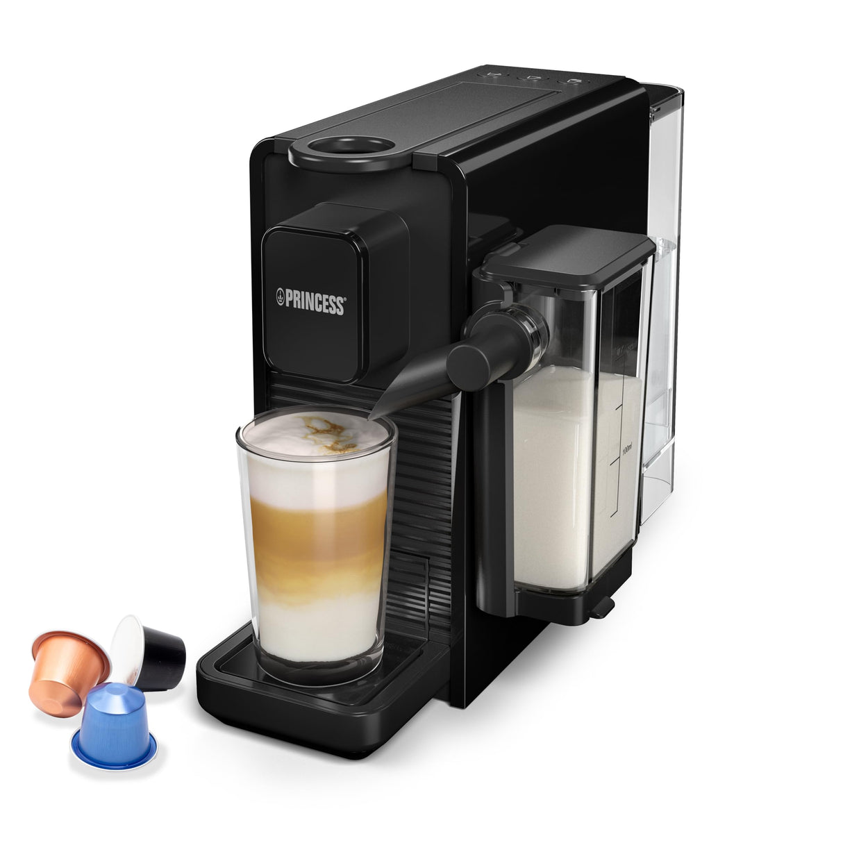 Princess Capsule and Latte Pro Cafetera de Cápsulas, Compatible Nespresso, Leche Automática, 20 Bares, 1400W, Libre de BPA, Partes Lavables, Apagado Automático, 01.249455.01.001