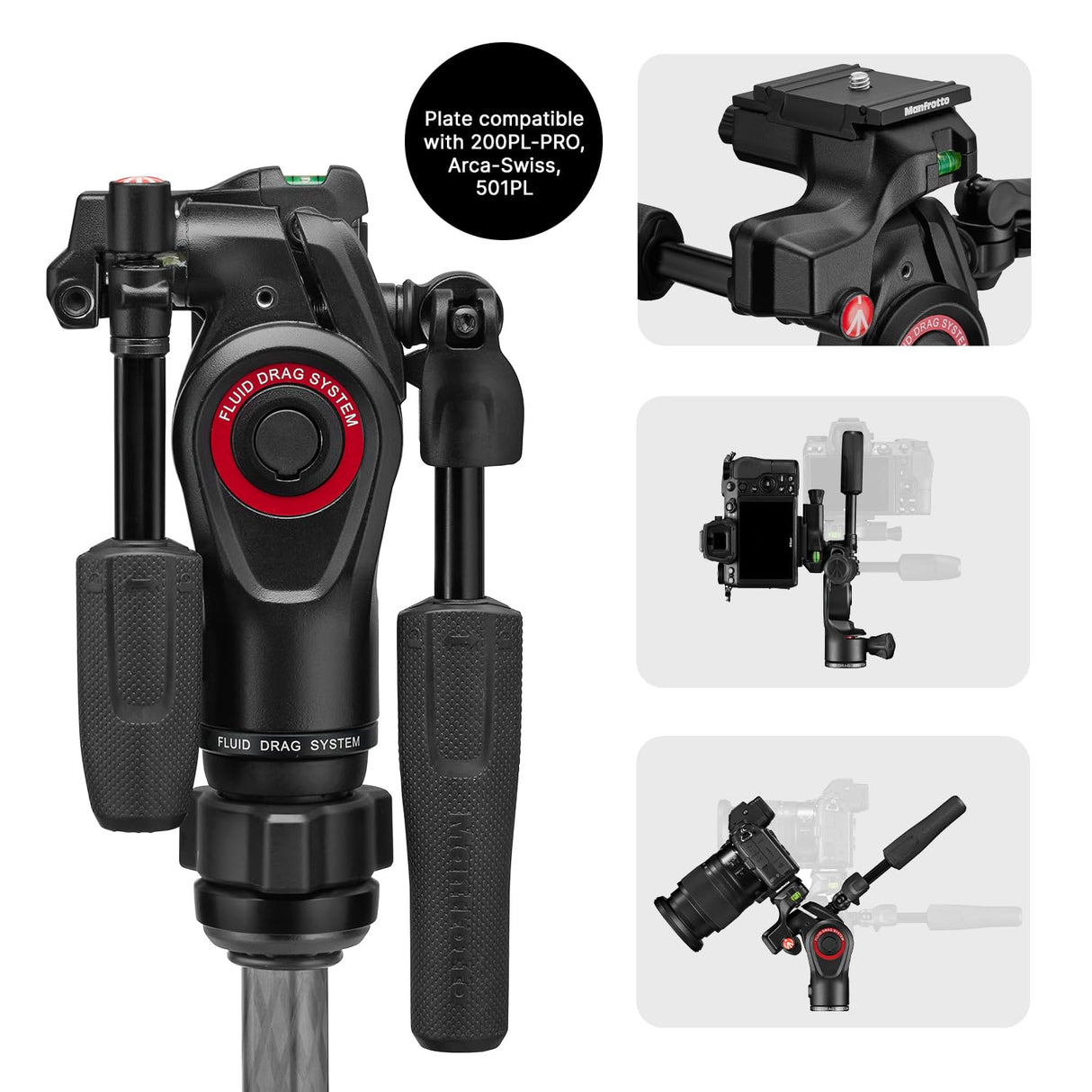 Manfrotto Befree GT Pro - Trípode de Viaje de Fibra de Carbono de 4 Secciones con Cabezal de Giro e inclinación de 3 vías, Color Negro