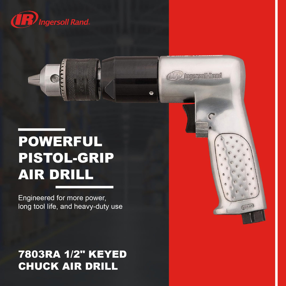 Ingersoll Rand Taladro Neumático Reversible 7803RA de 1/2" – Taladro Neumático para su Taller, Taladro Neumático de Alta Resistencia, Herramienta Professional