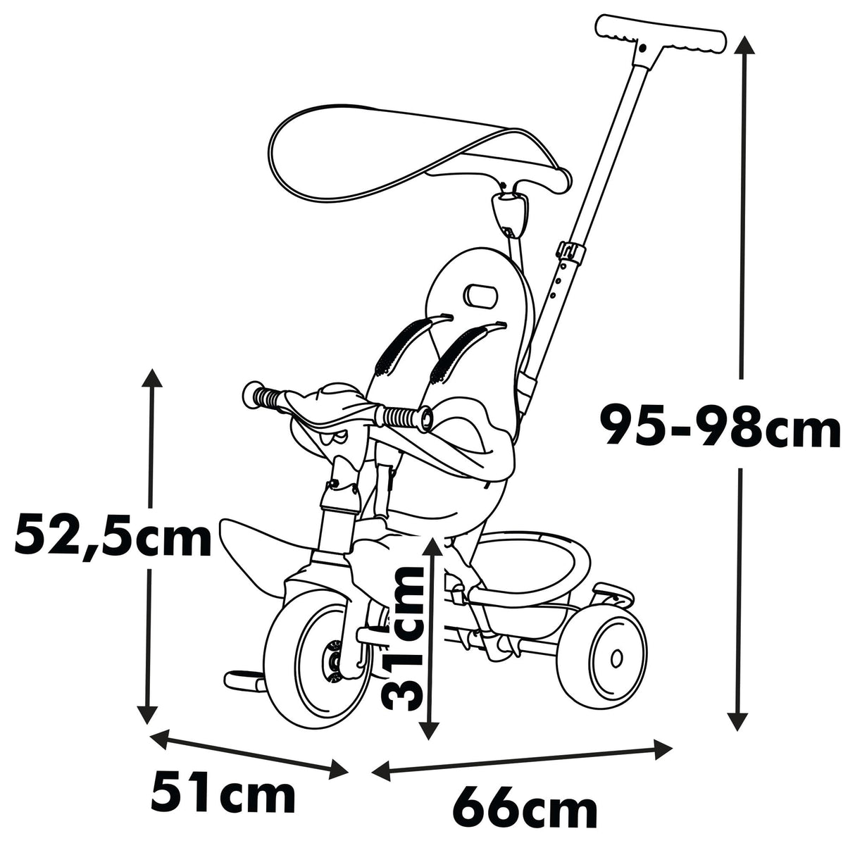 Smoby Triciclo Baby Balade Rosa Progresivo 3 en 1 - Freno, Asiento Ergonómico, Parasol Anti-UV, Ruedas EVA, para niños a Partir de 10 Meses (7600741404)