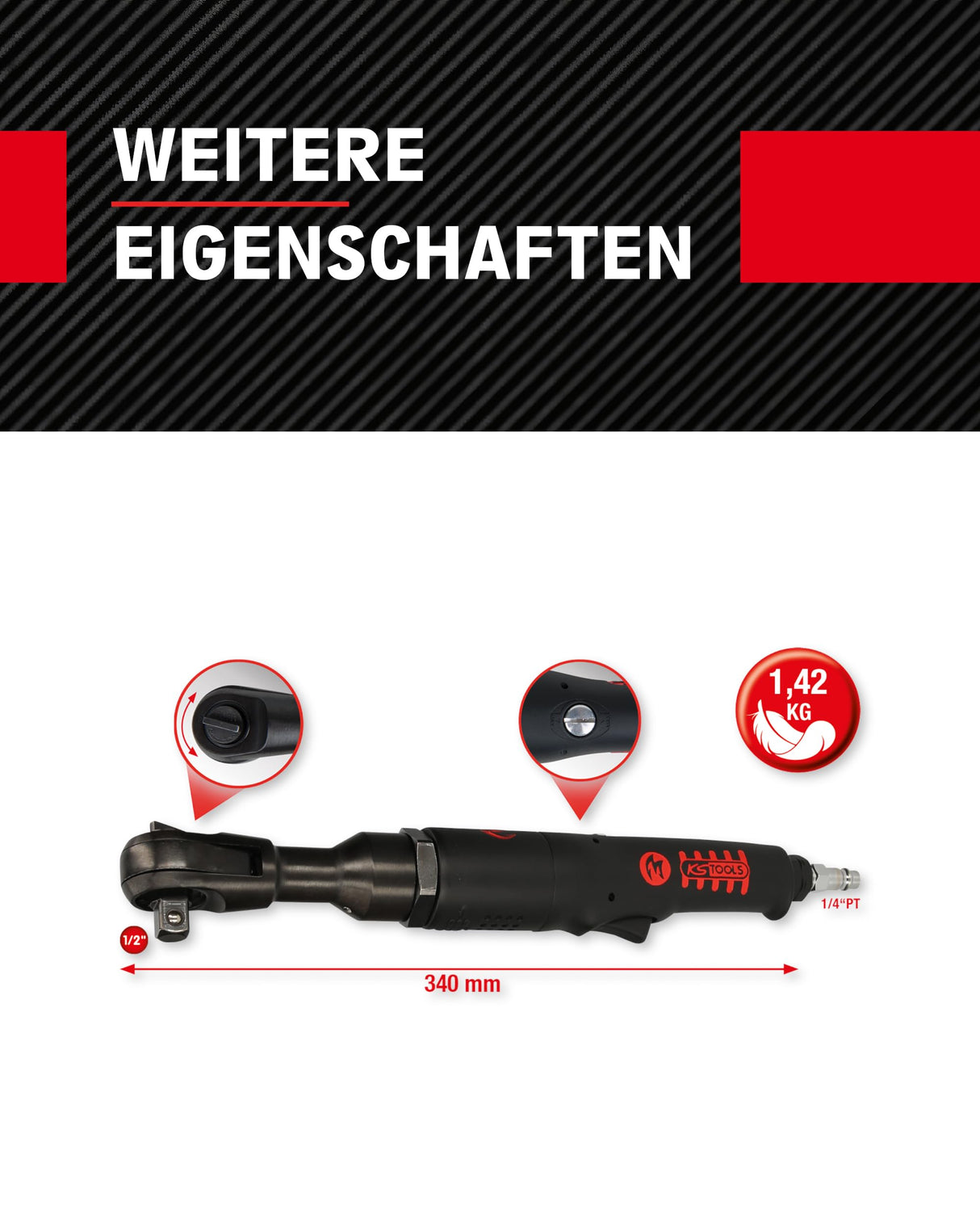 KS Tools 515.3825 Atornillador de carraca a aire comprimido de 3/8" MONSTER de alta potencia